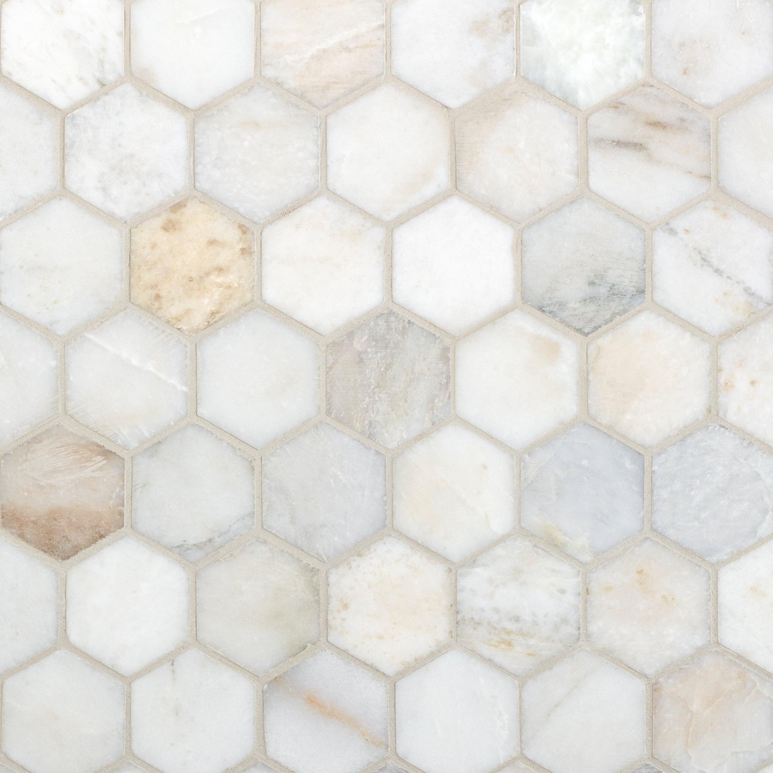 Bianco Orion Hexagon Polished Marble Mosaic Floor And Decor