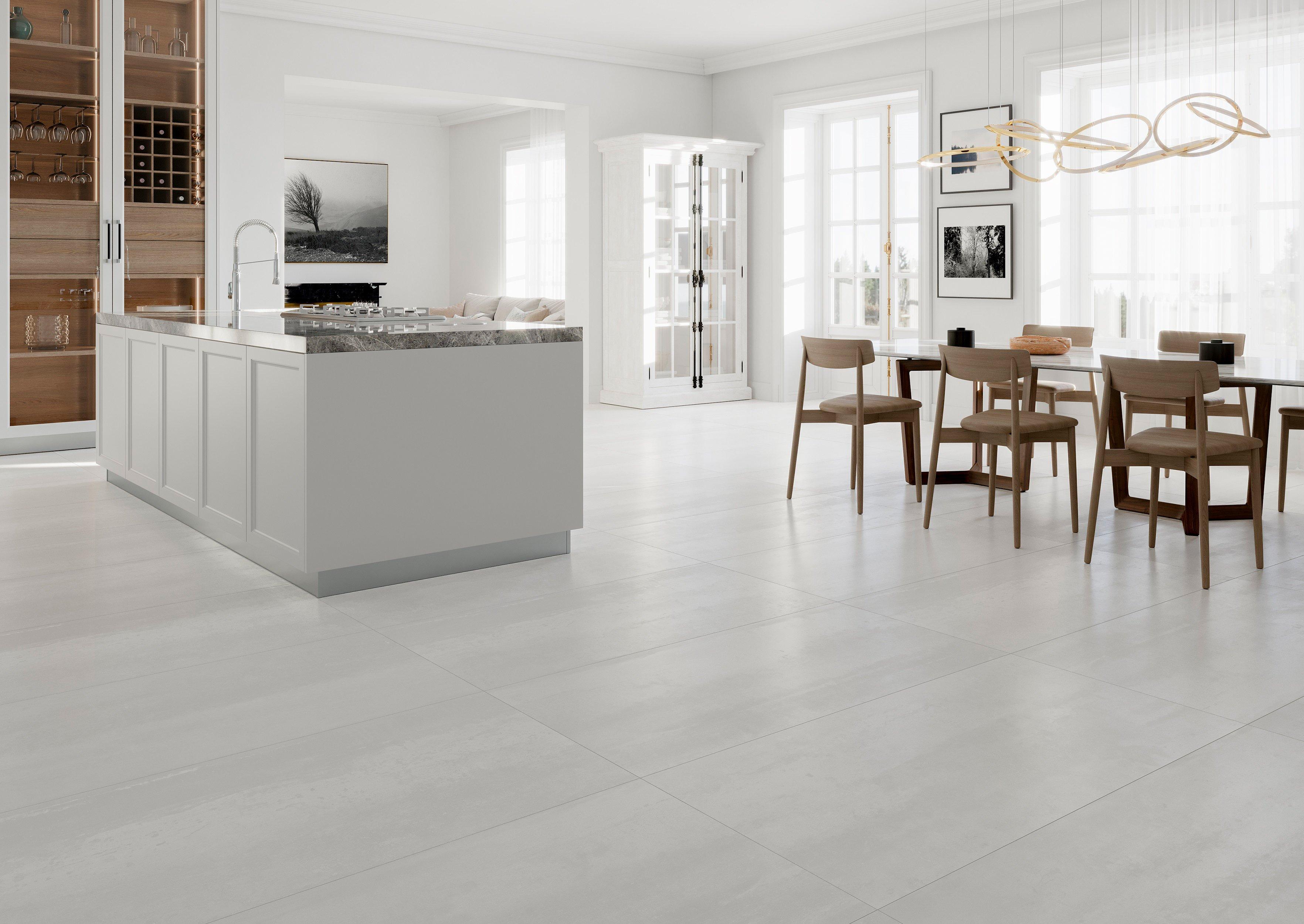 Alexei White Porcelain Tile Floor And