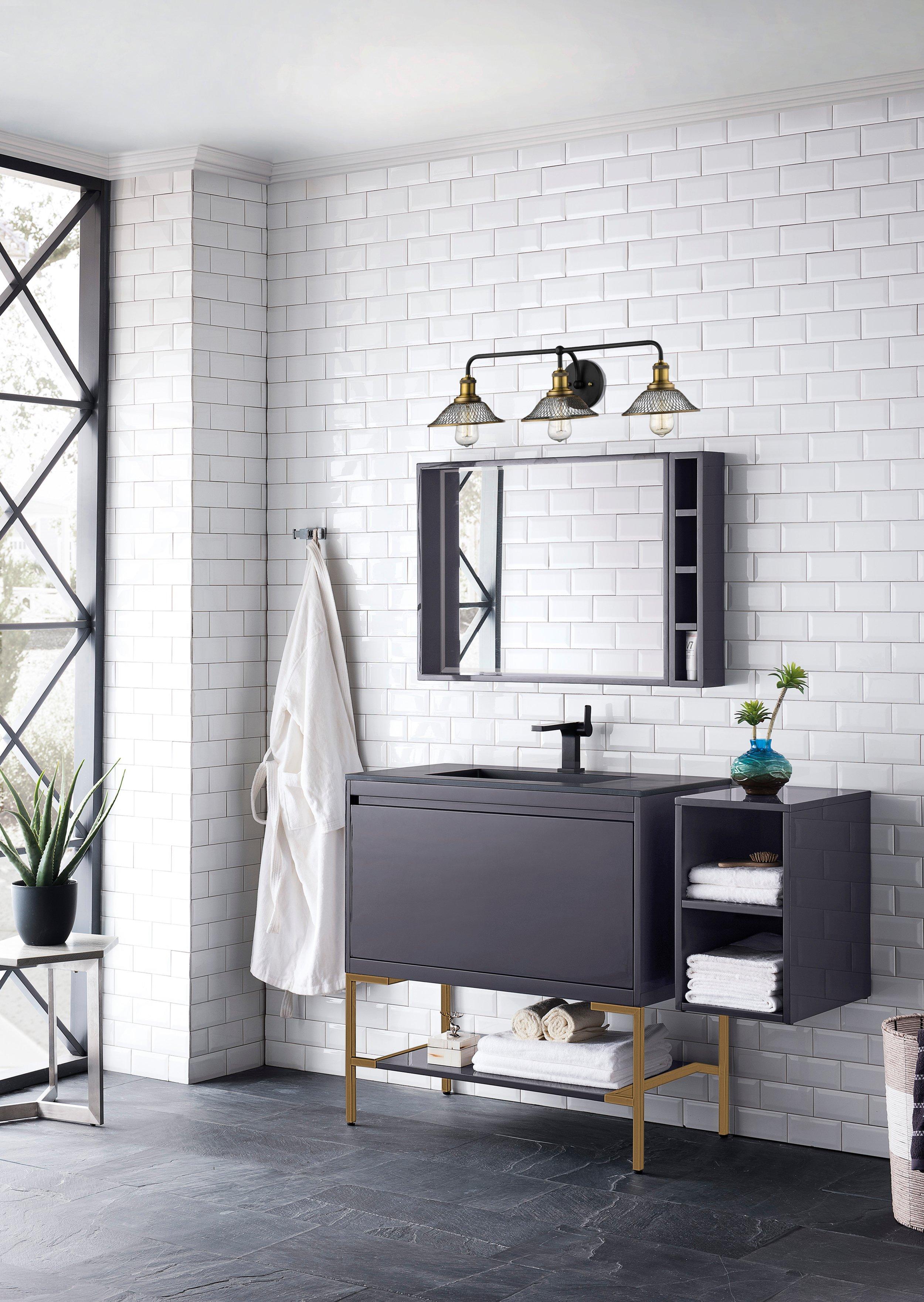 Flynn Matte Black and Brushed Bronze Triple Vanity Light