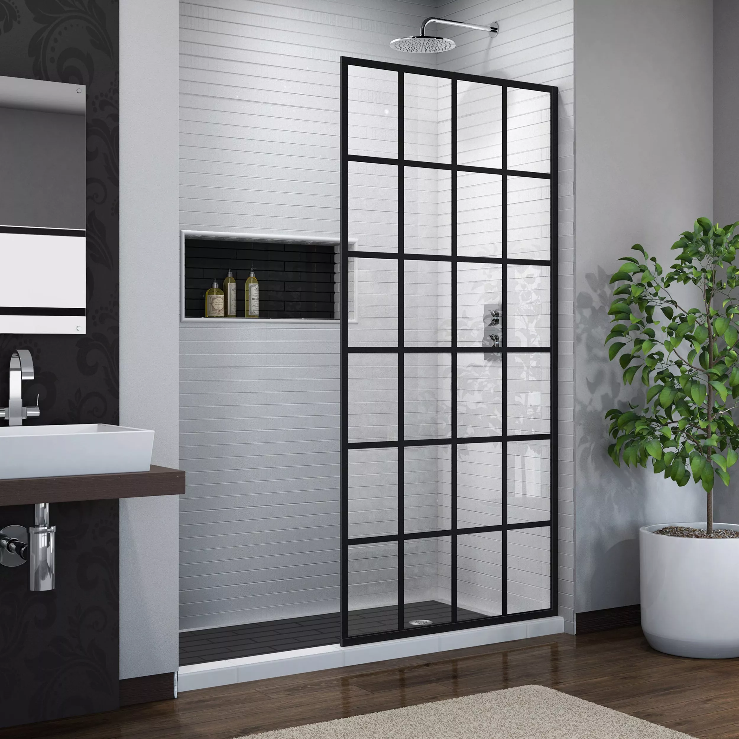 French Linea Satin Black Single Panel Frameless Shower Door