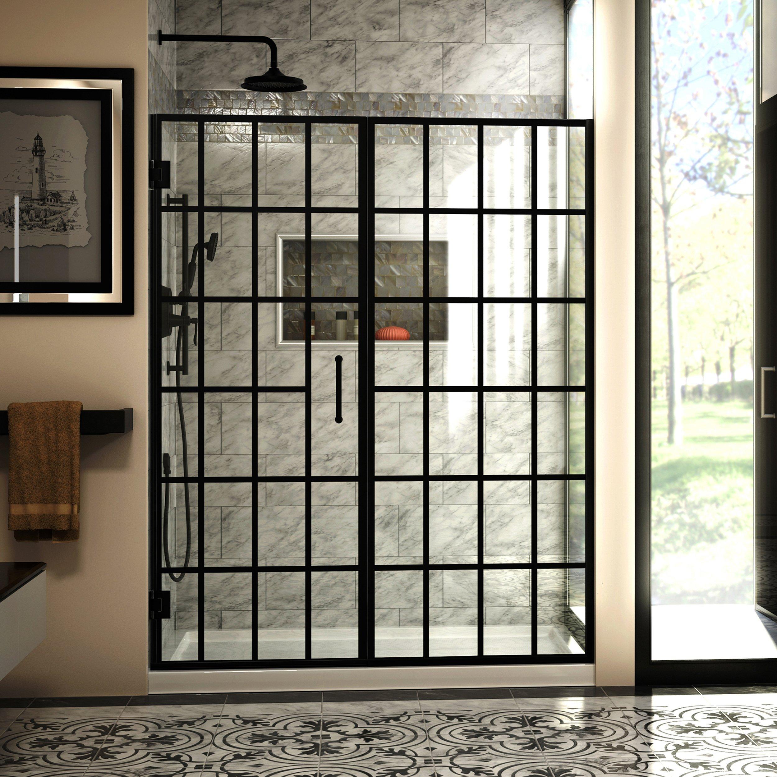 Unidoor Toulon Satin Black Hinged Shower Door