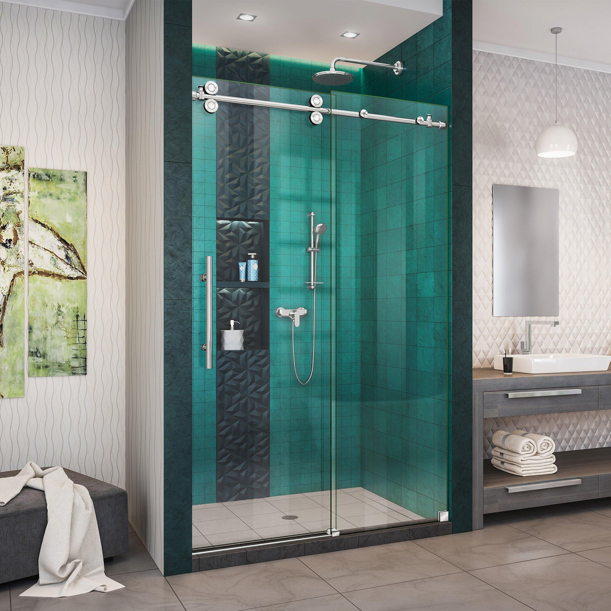 Enigma-XO Polished Stainless Steel Frameless Sliding Shower Door