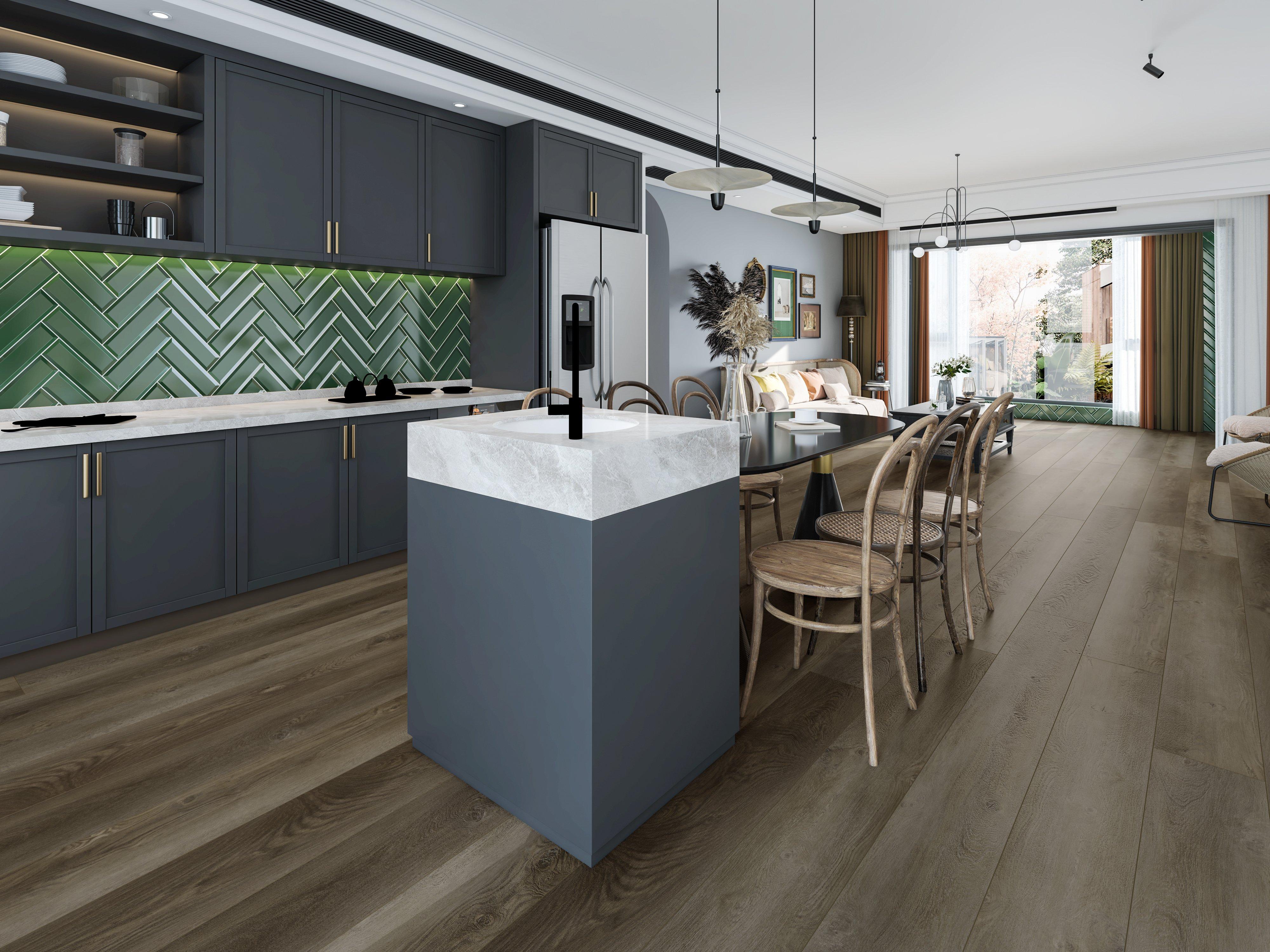 Caspian Greige Rigid Core Luxury Vinyl Plank - Cork Back