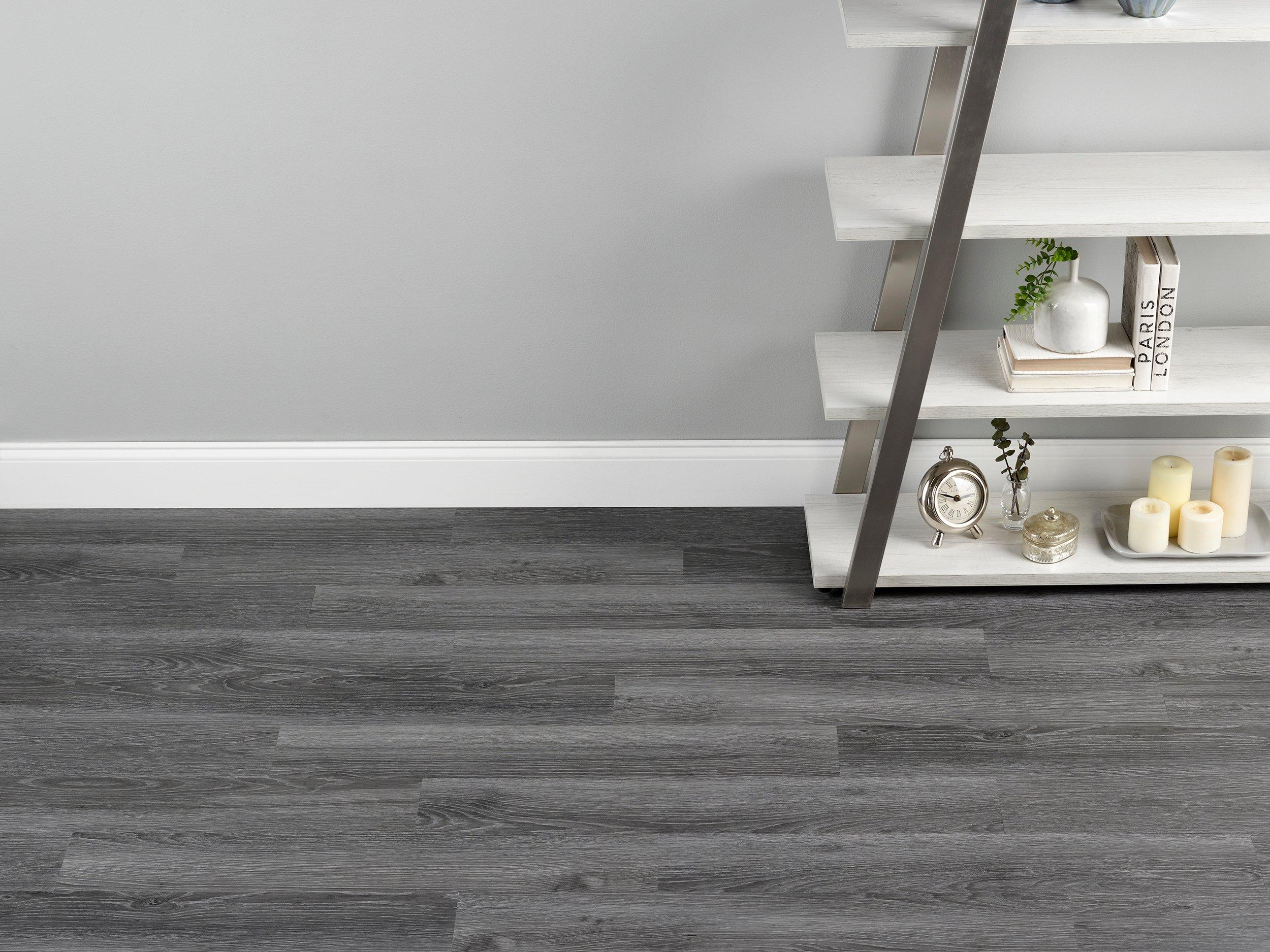 Designer Black / Charcoal Wood Plank Vinyl Cushion Floor Quality