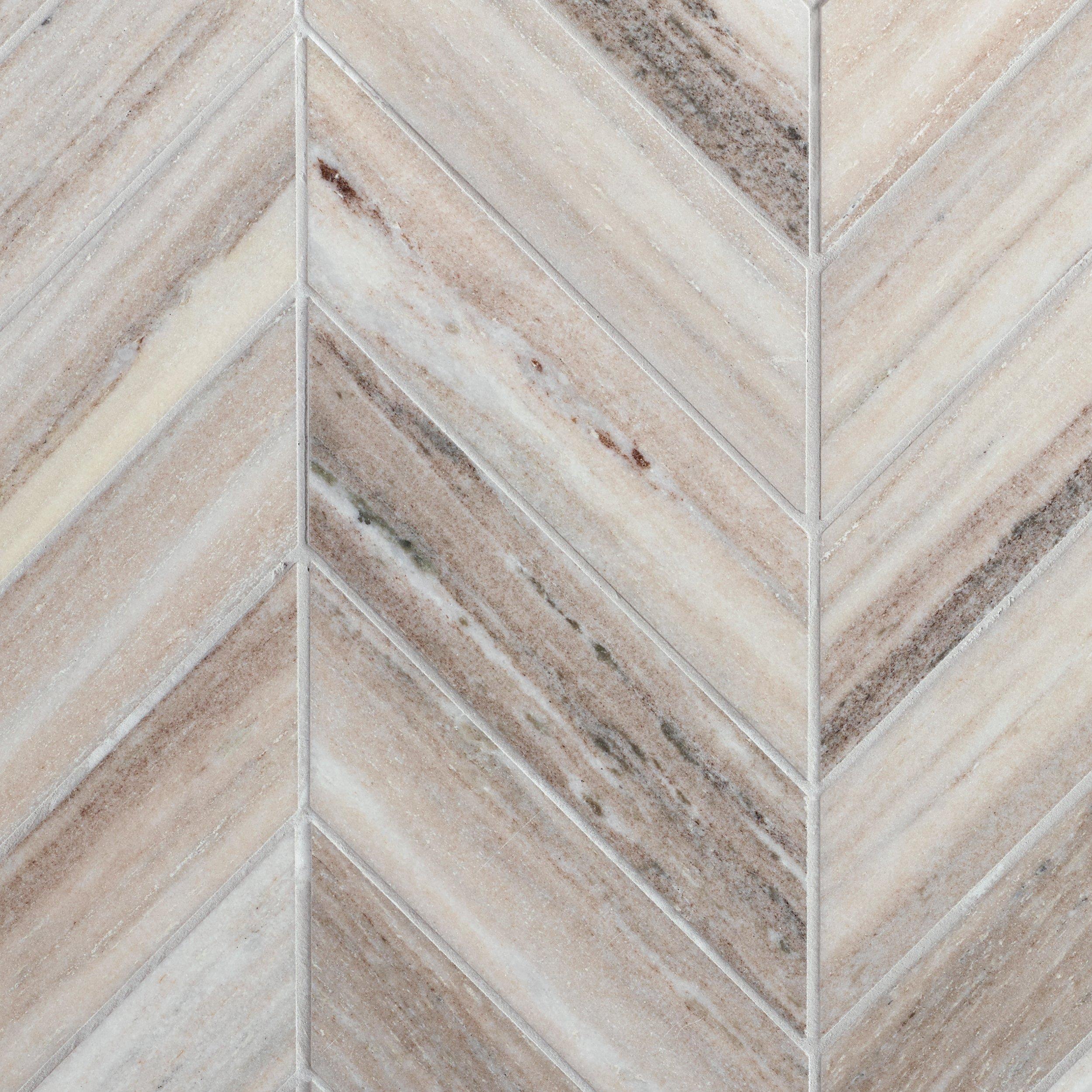 Maravilla | Golden Valley Chevron Honed Marble Mosaic Tile, 17 x 11