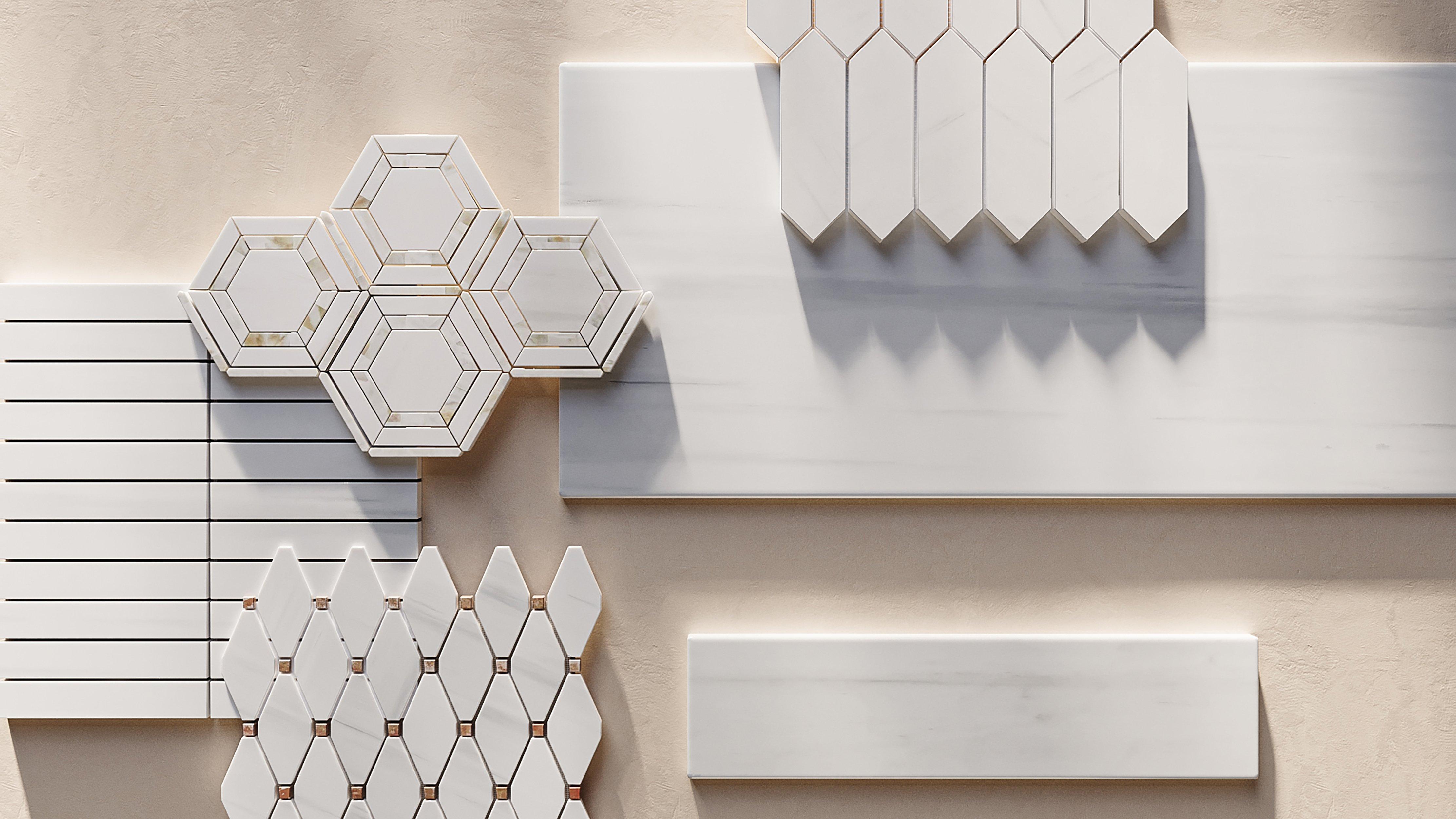 Dolomite Framed Mother of Pearl Hexagon Polished Marble Mosaic