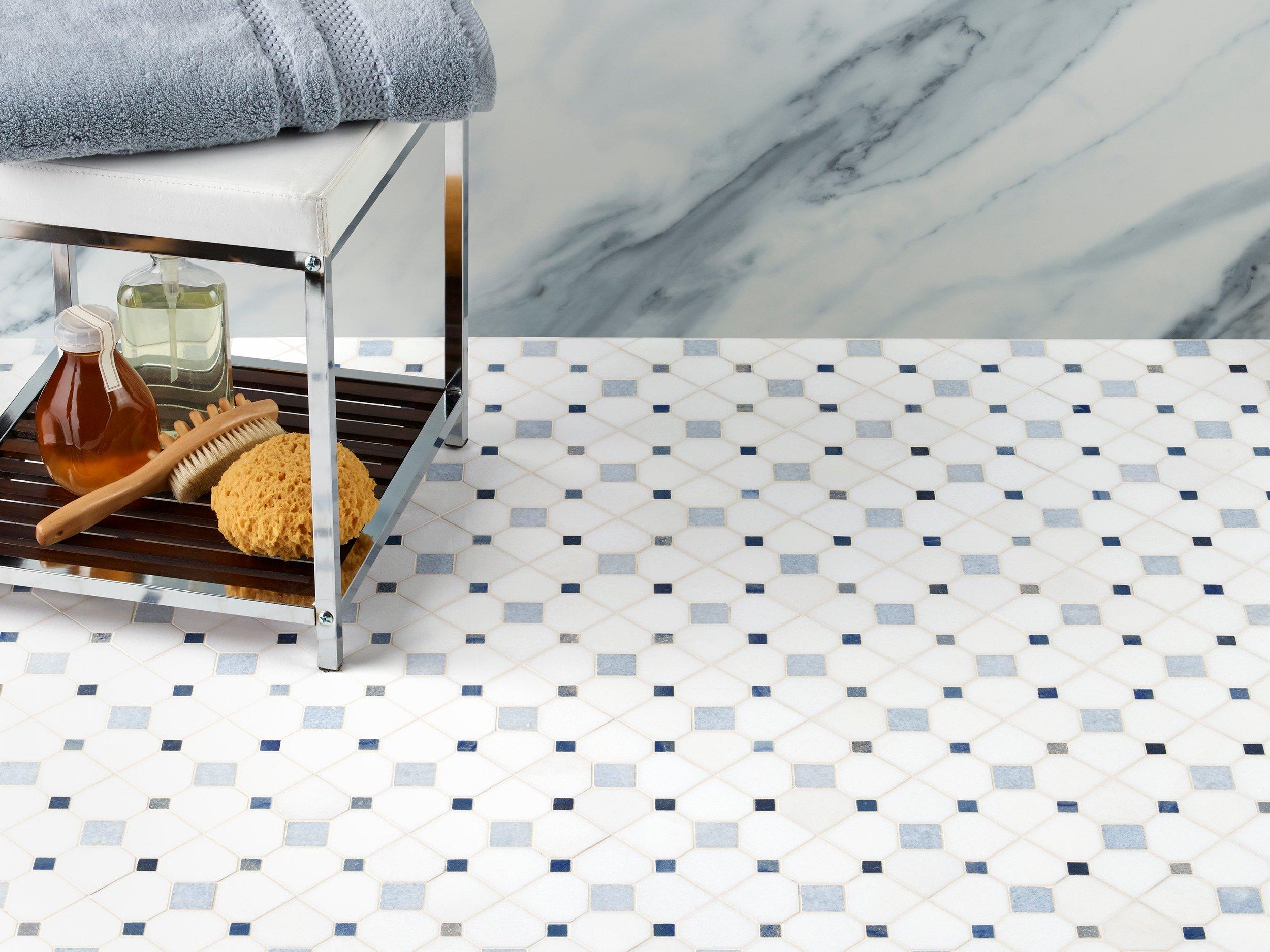 Thassos And Azul Cielo Double Hexagon Marble Mosaic Tile  Online Tile  Store with Free Shipping on Qualifying Orders