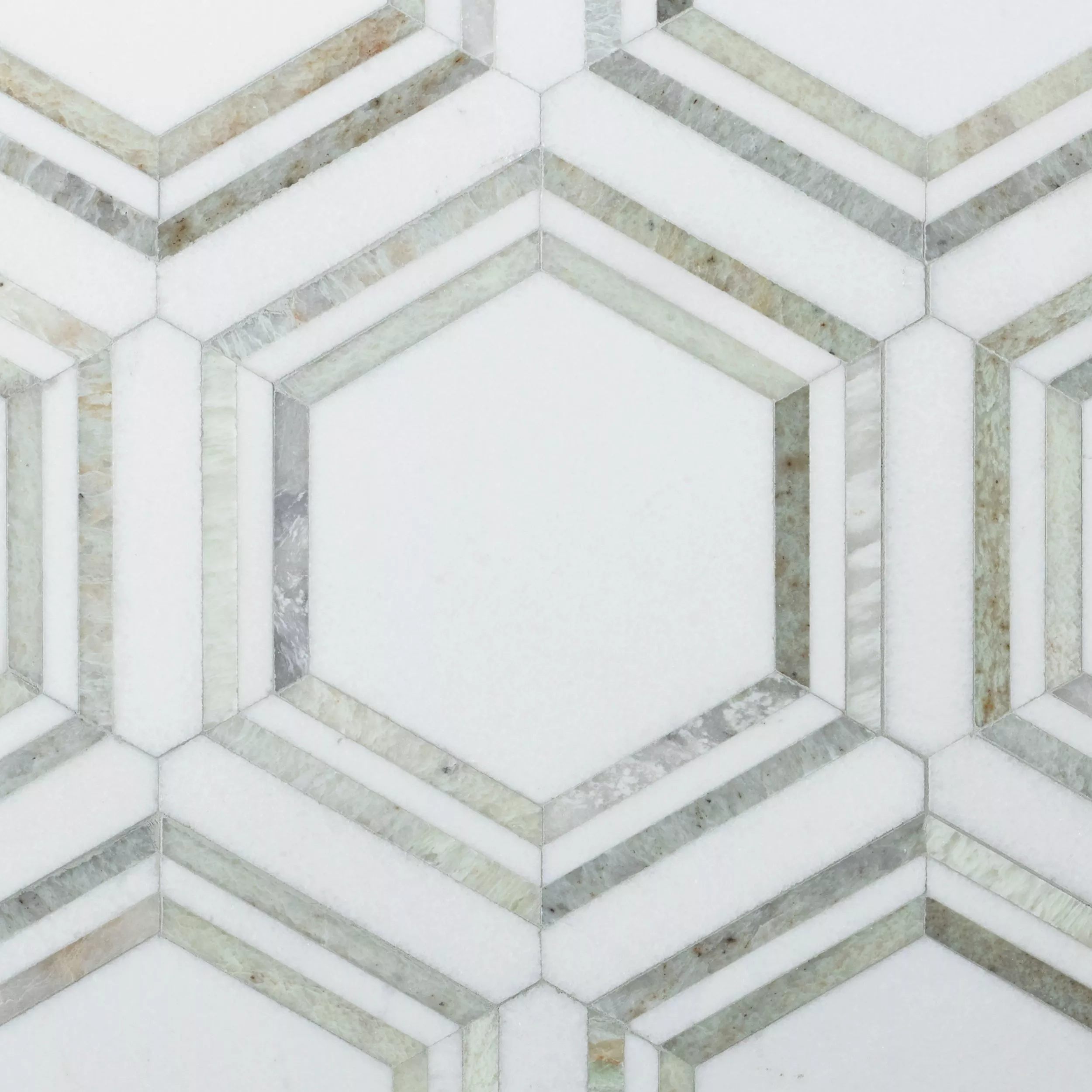 Thassos Carrara Green Framed Hexagon Marble Mosaic