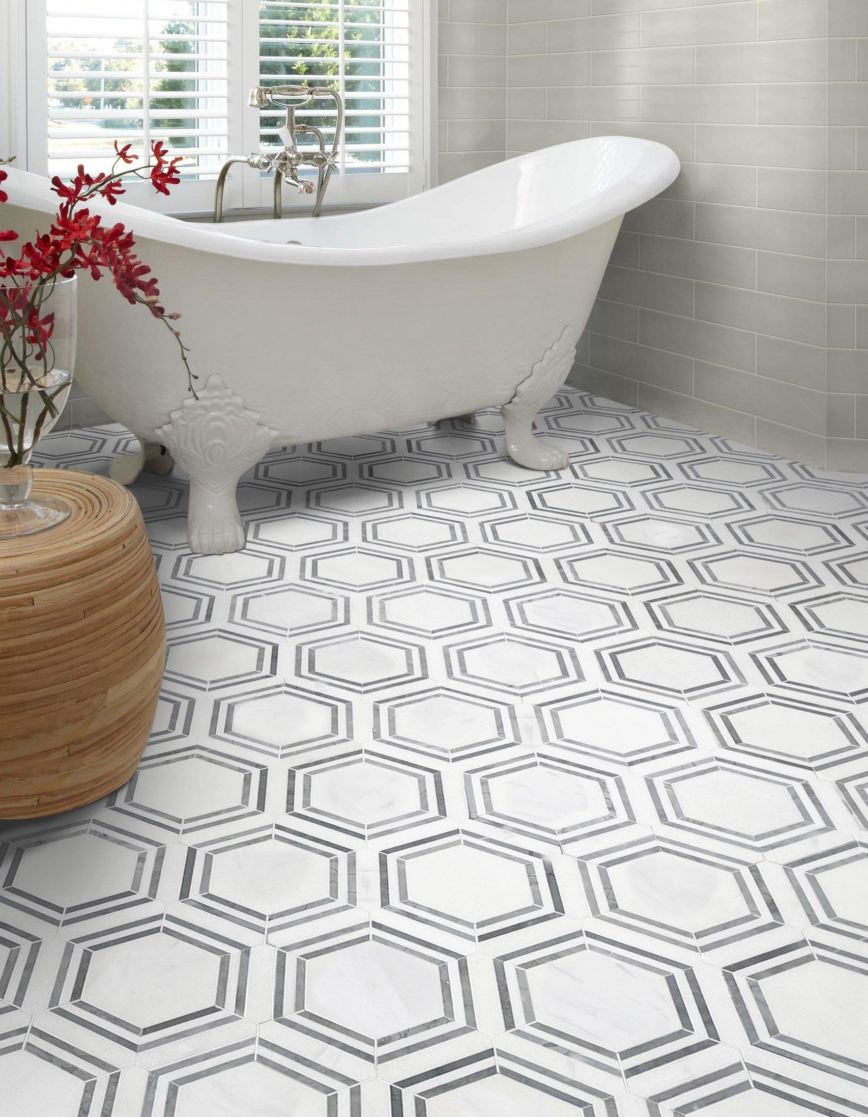 Dolomite Gray Framed Hexagon Marble Mosaic