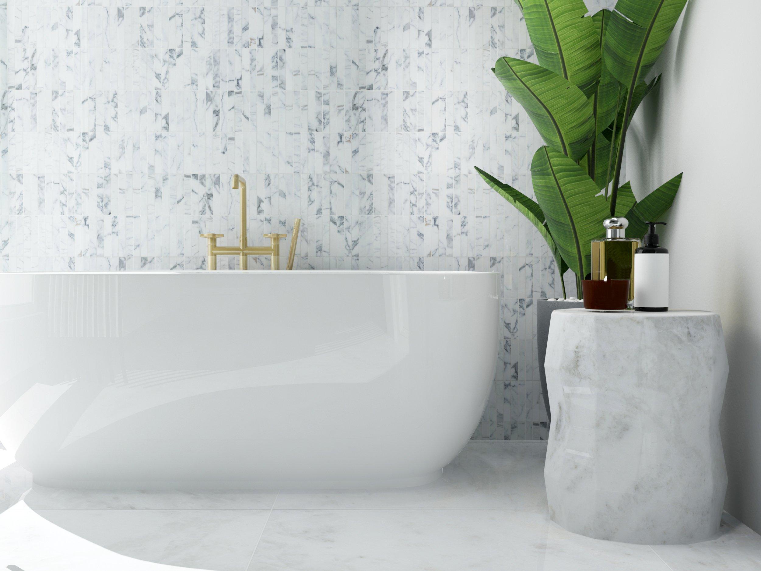 Statuario Stack Honed Marble Tile