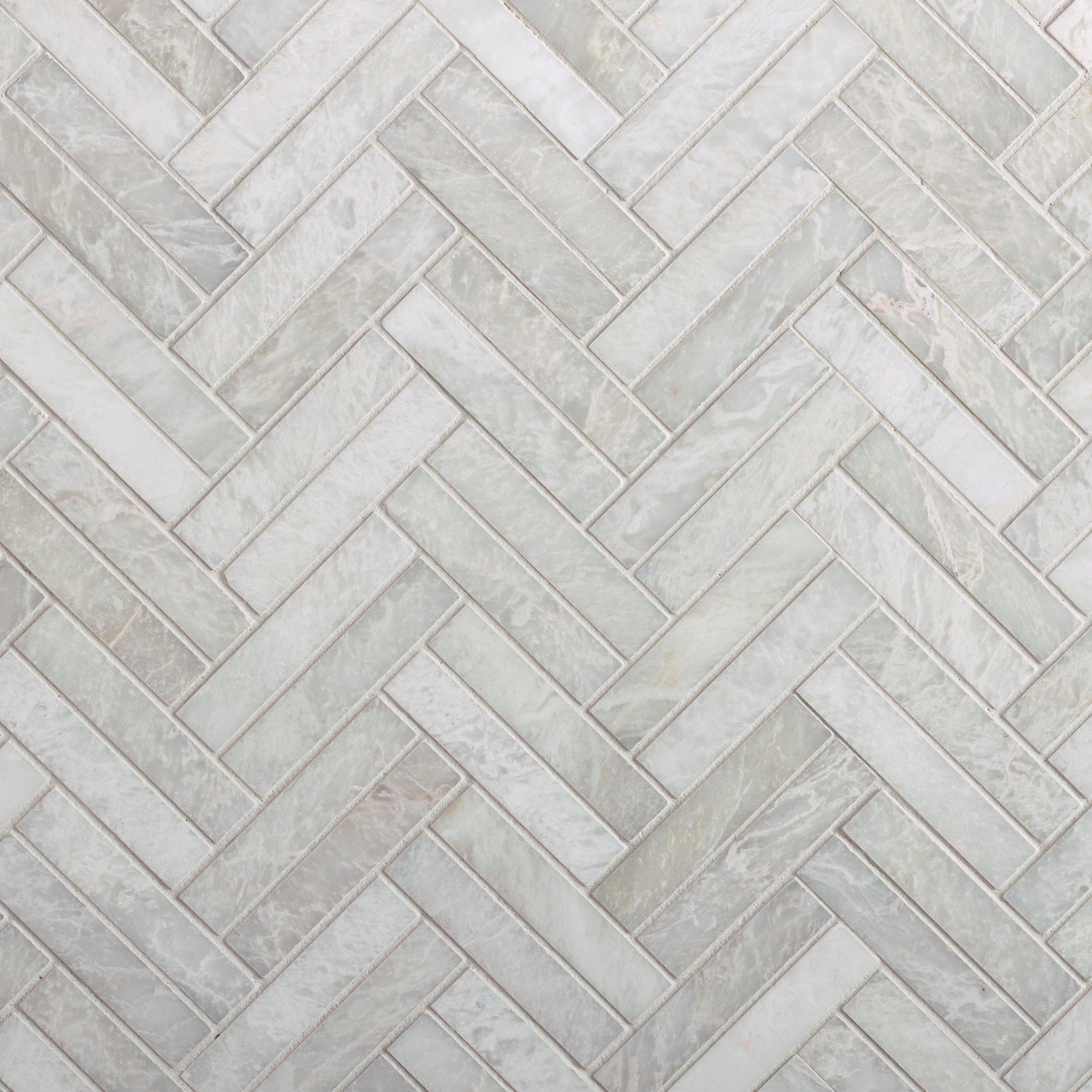 Iceberg Double Herringbone Honed Marble Mosaic | Floor and Decor