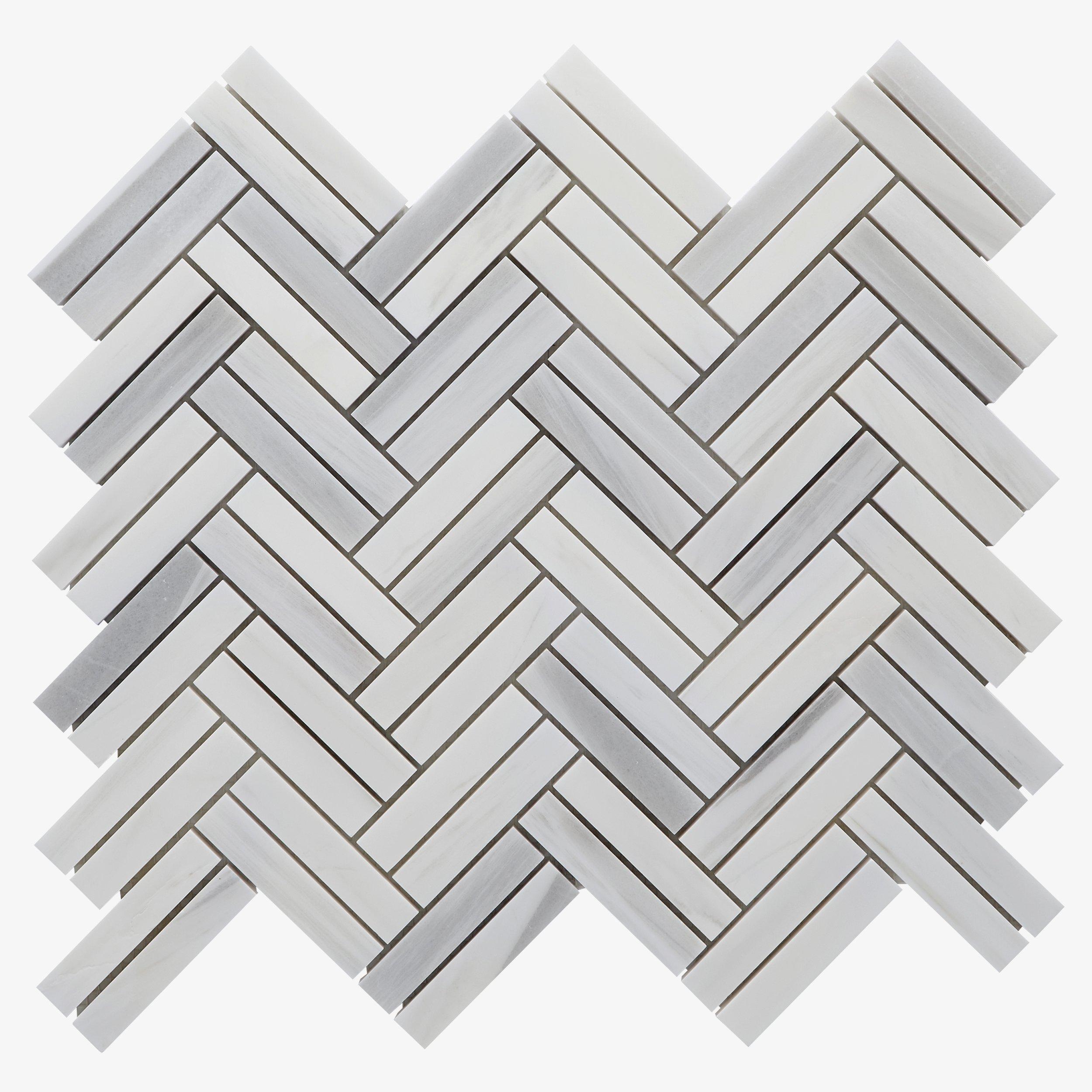 Bianco Venatino Double Herringbone Marble Mosaic