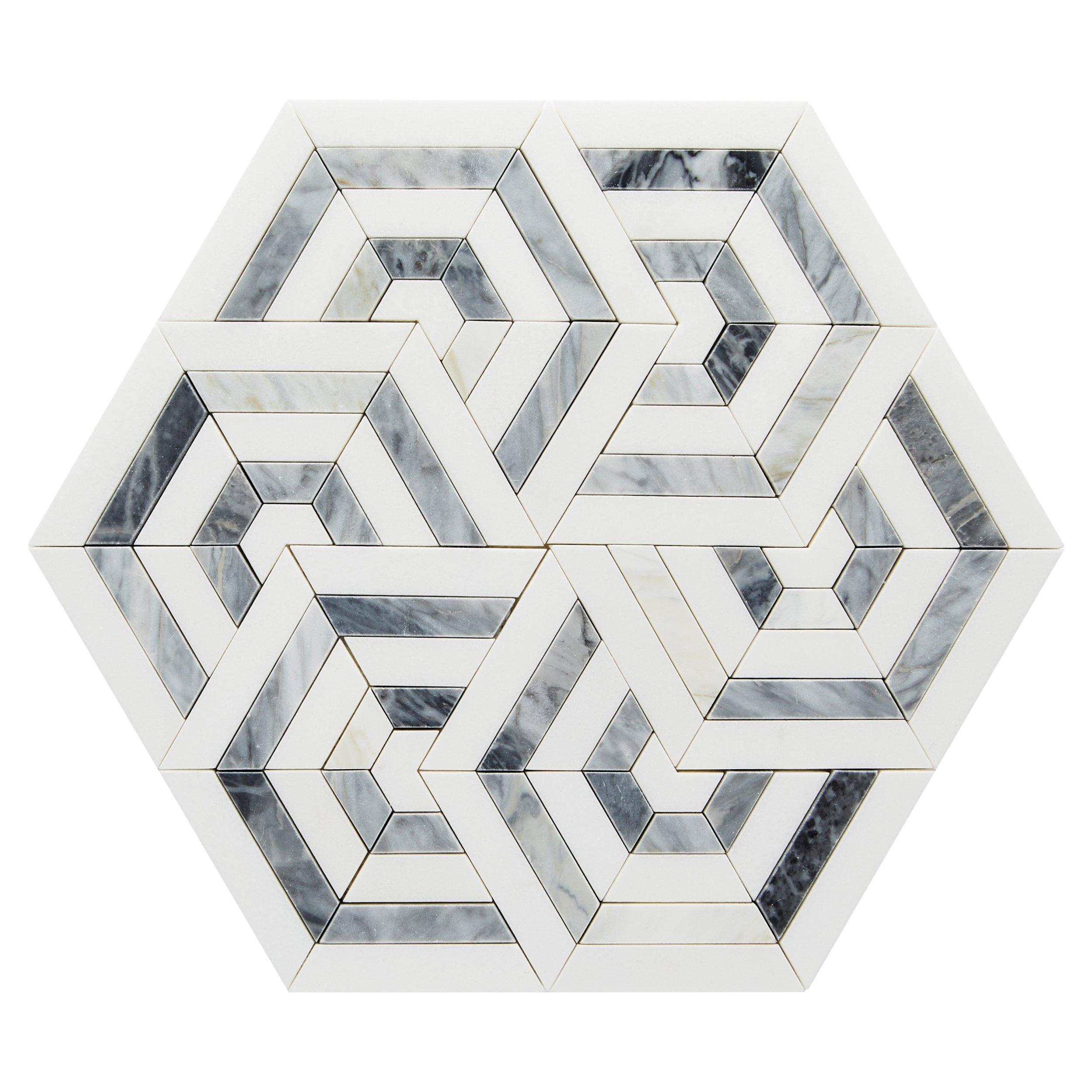 Cleona Thassos Cala Blue Marble Hexagon Mosaic
