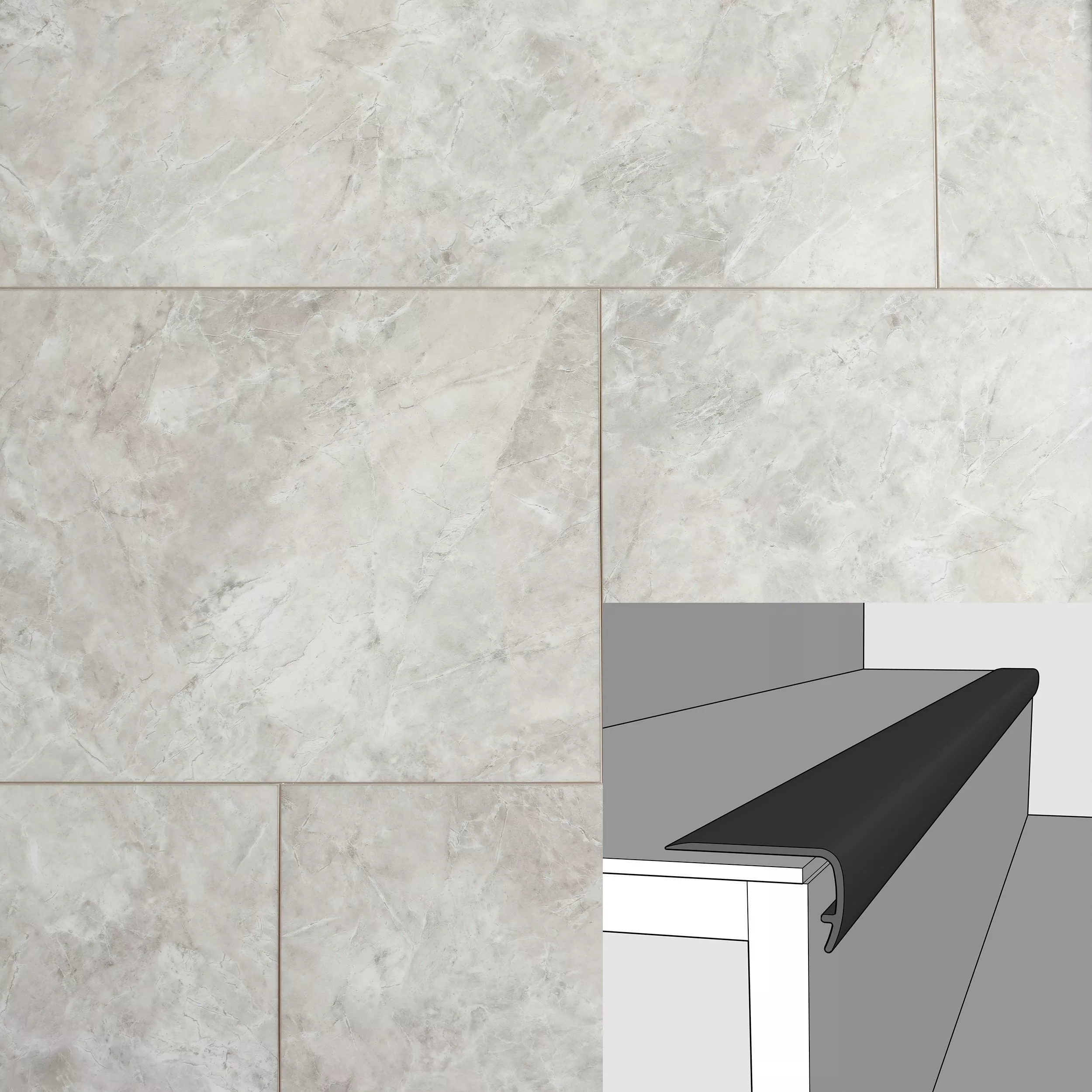 Grey Marble 94in. Vinyl Overlapping Stair Nose