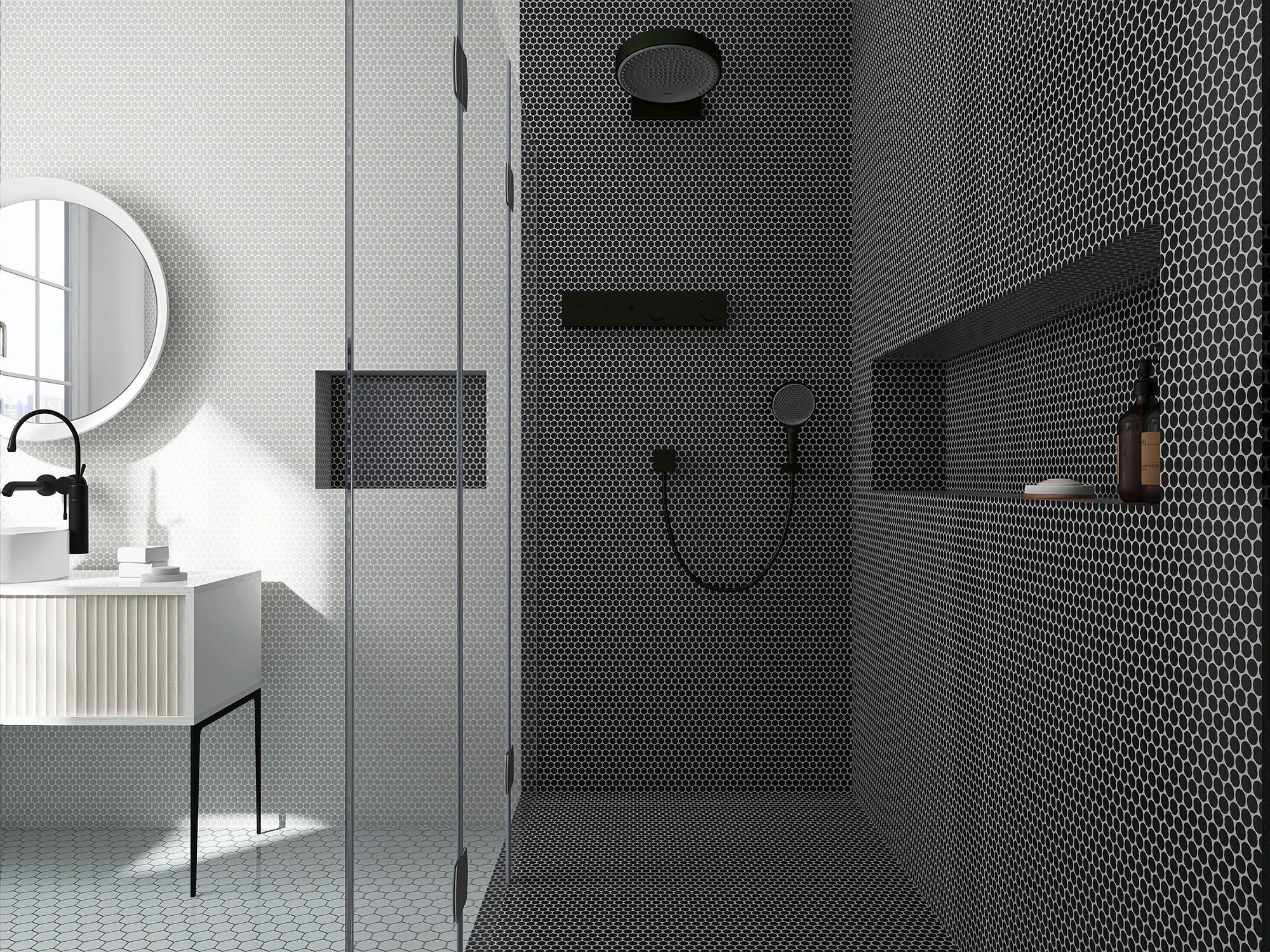 Raven Penny Mixed Finish Porcelain Mosaic