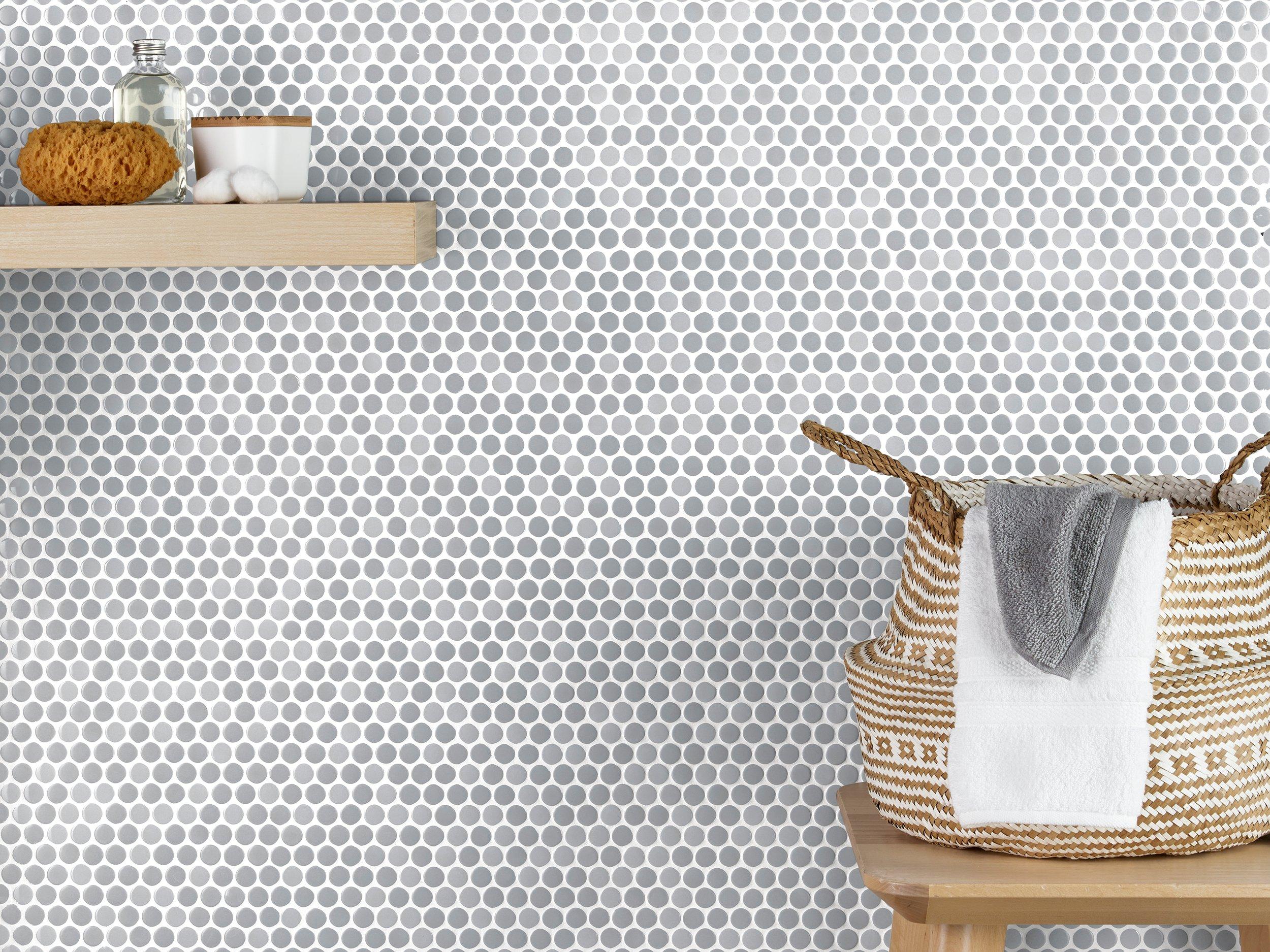 Ice Blue Penny Mixed Finish Porcelain Mosaic