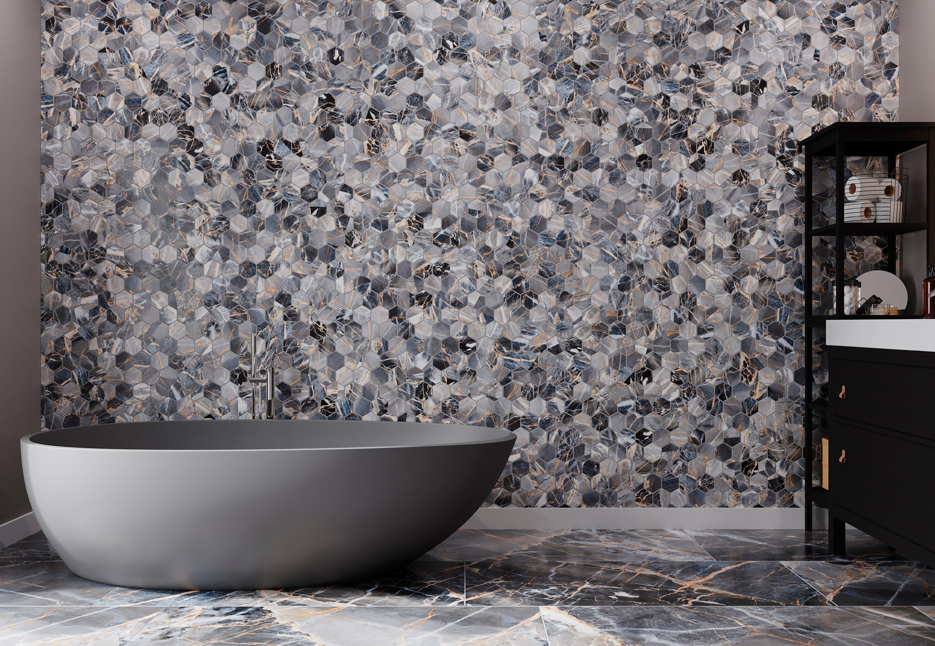 Zena Black Hexagon Polished Porcelain Mosaic