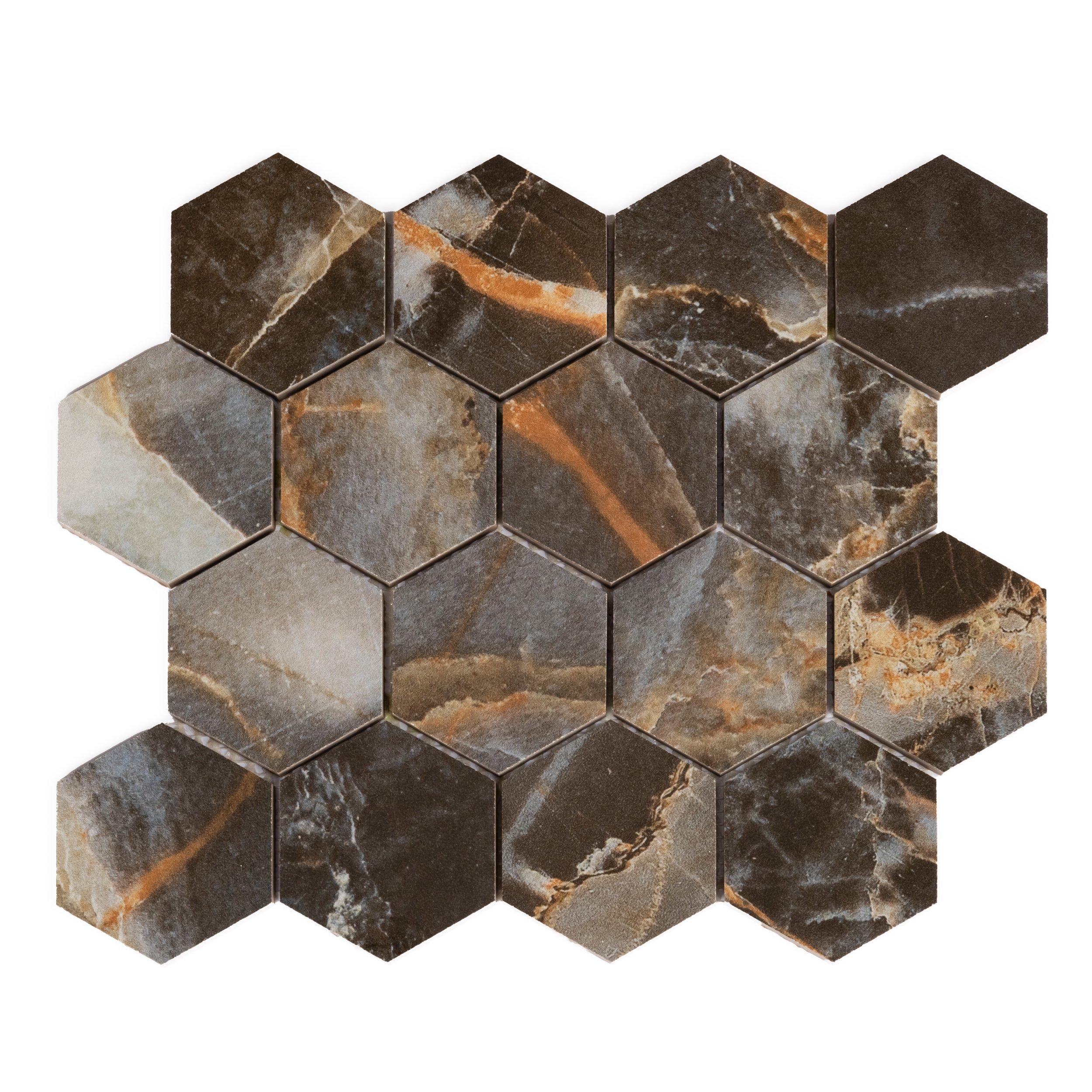 Zena Black Hexagon Polished Porcelain Mosaic