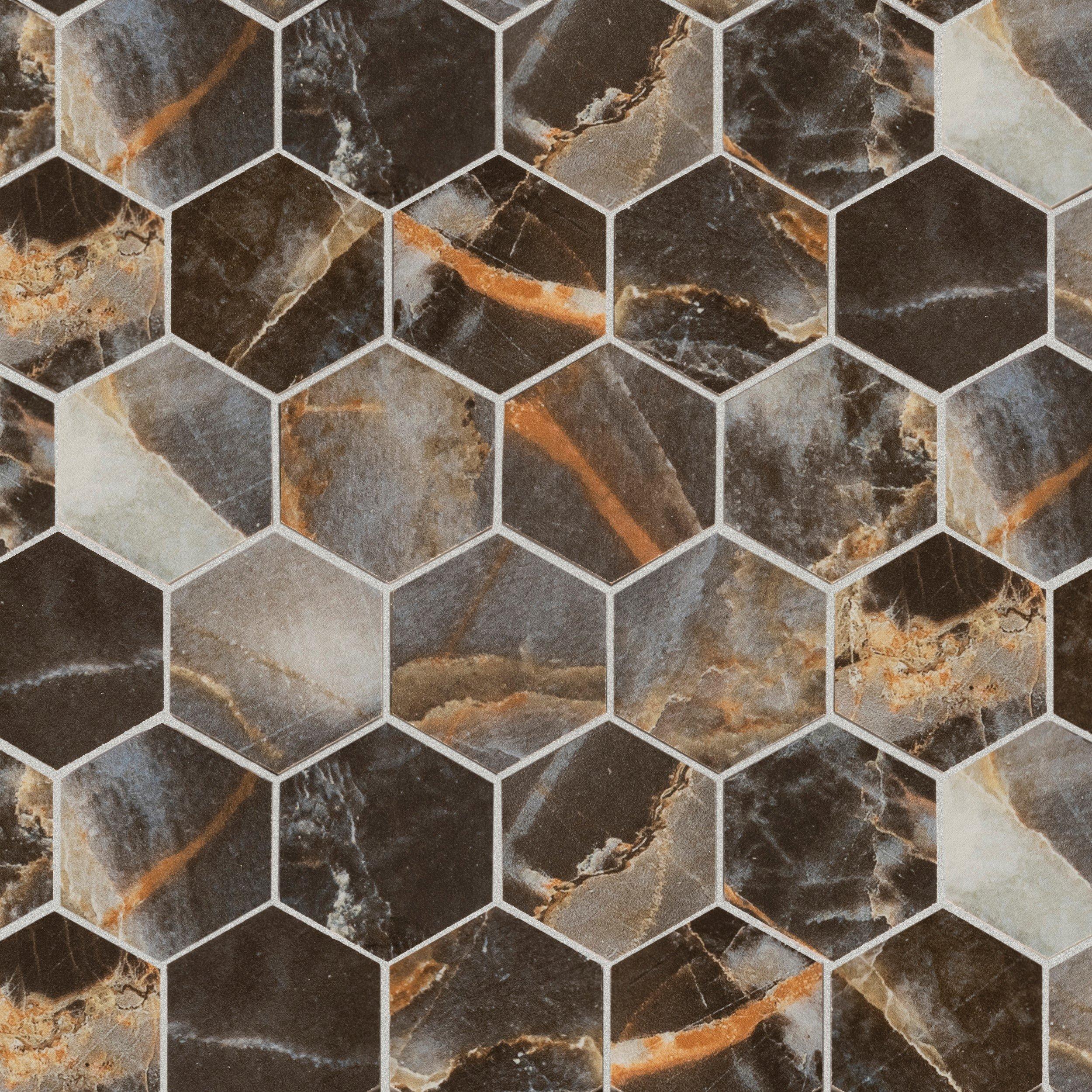 Zena Black Hexagon Polished Porcelain Mosaic