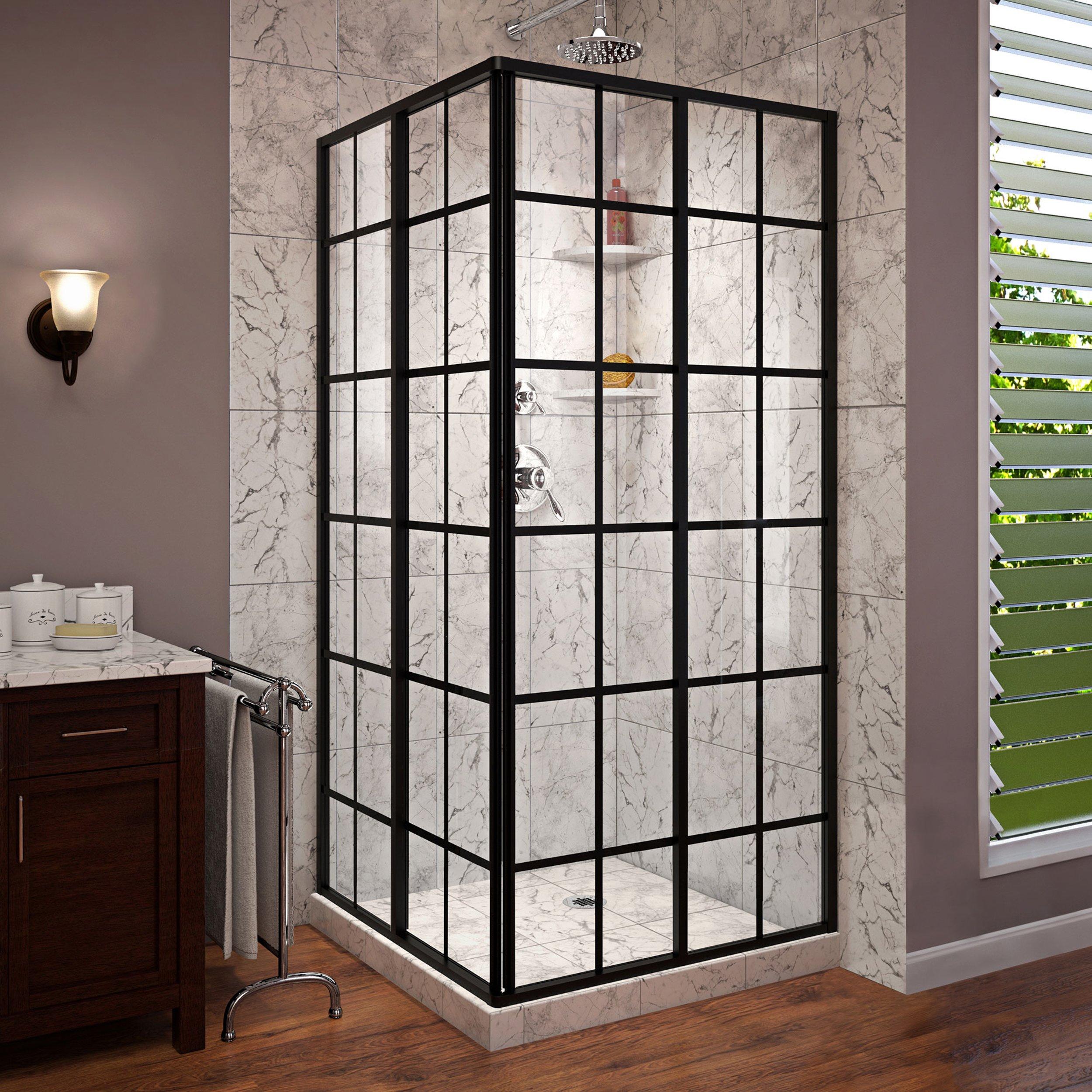 French Corner Matte Black Enclosure Shower Door