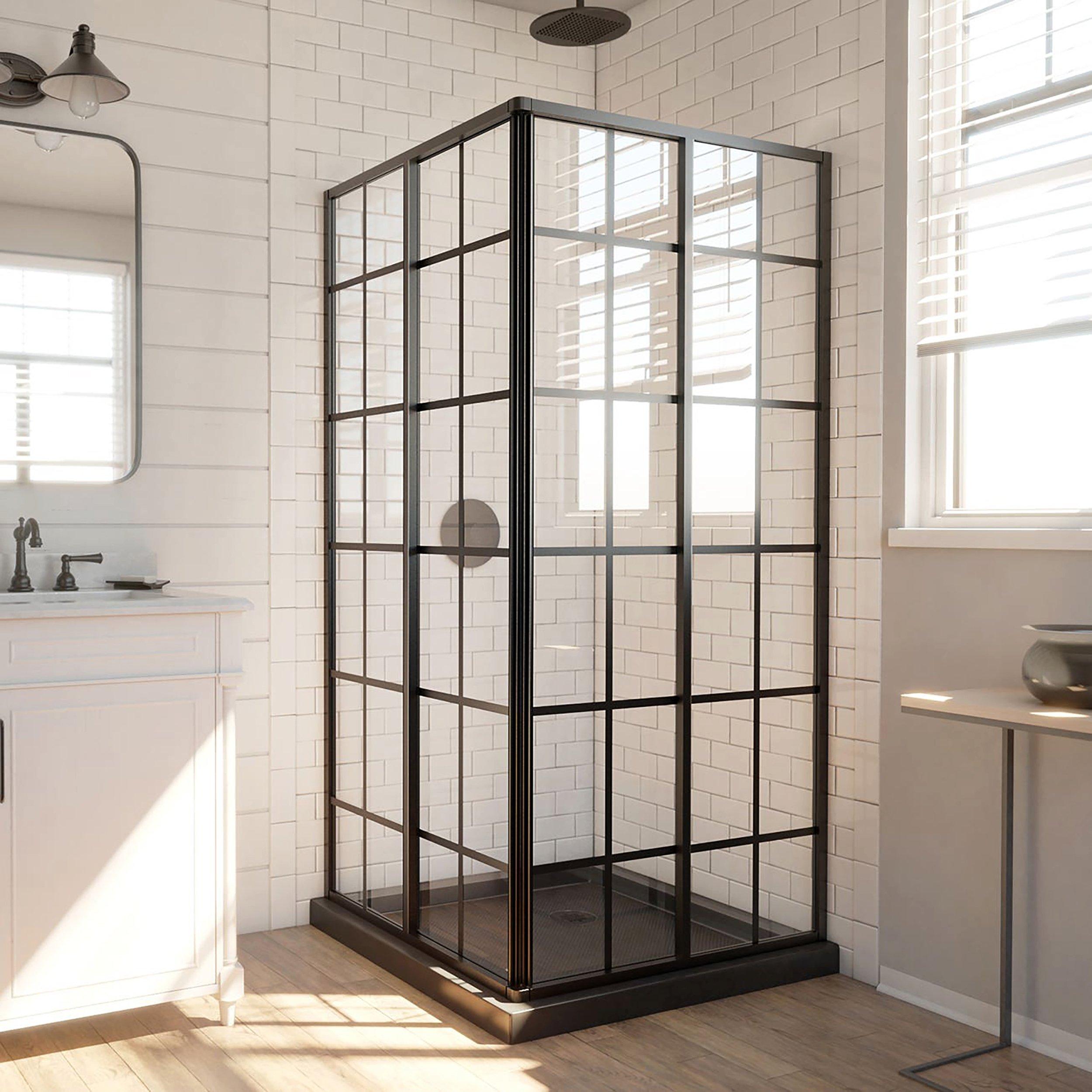 French Corner Matte Black Enclosure Shower Door