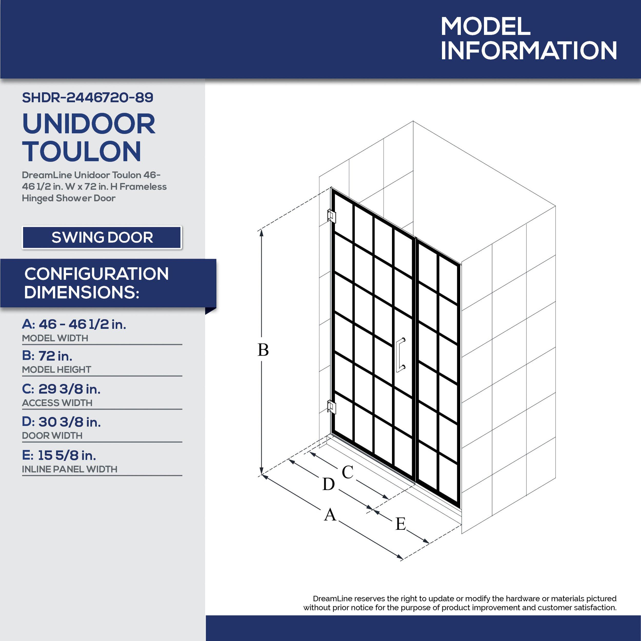 Unidoor Toulon Matte Black Hinged Shower Door | Floor And Decor