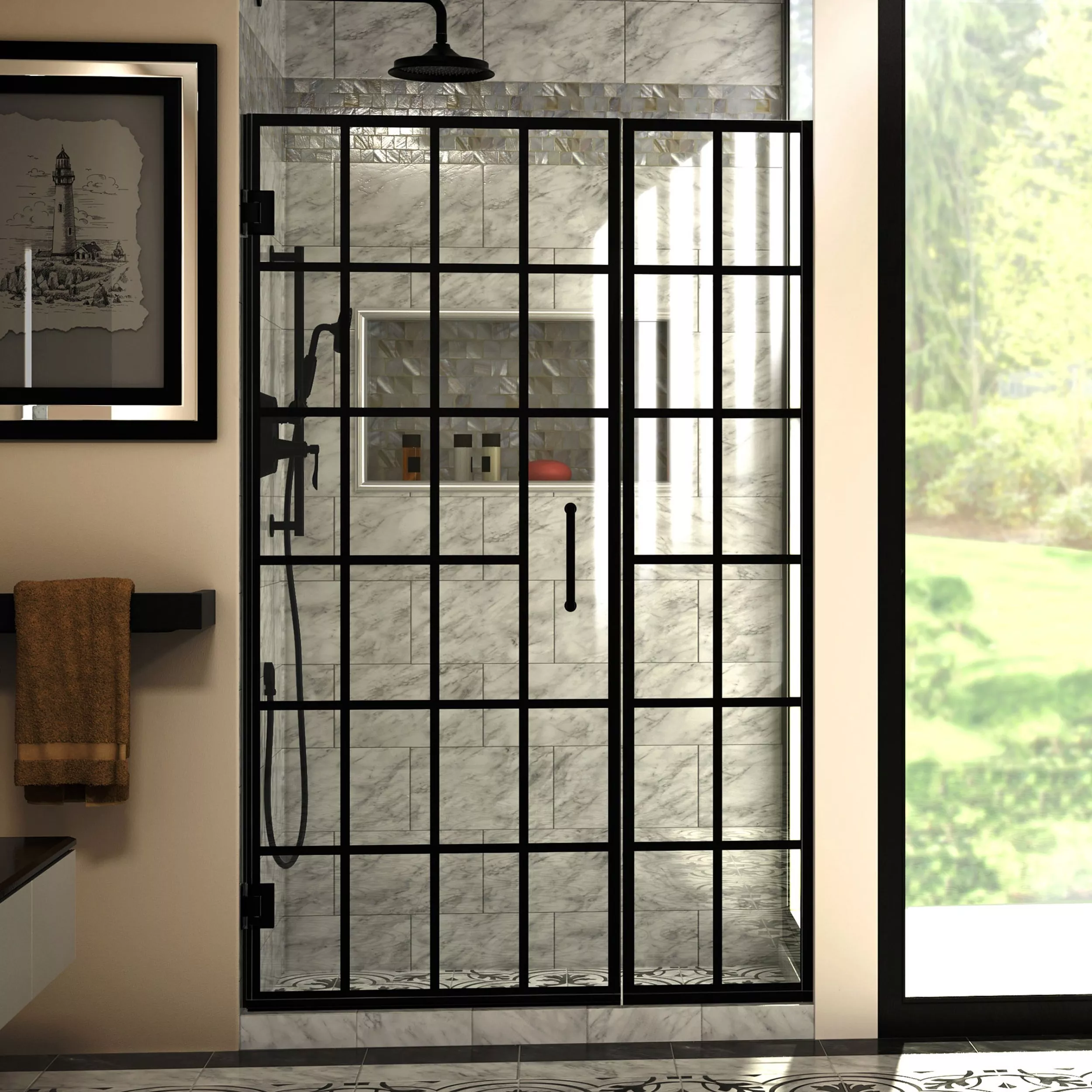 Unidoor Toulon Matte Black Hinged Shower Door