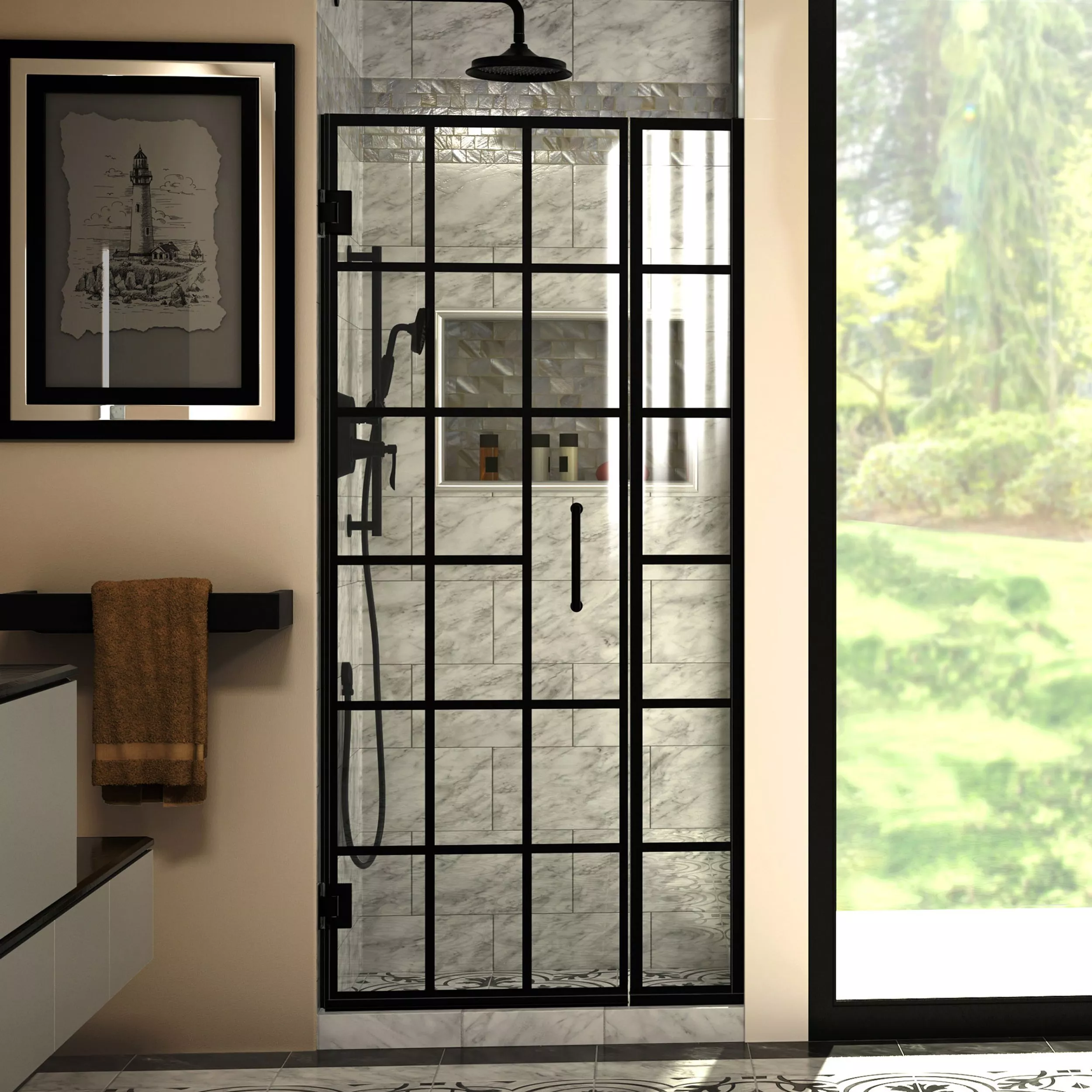 Unidoor Toulon Matte Black Hinged Shower Door