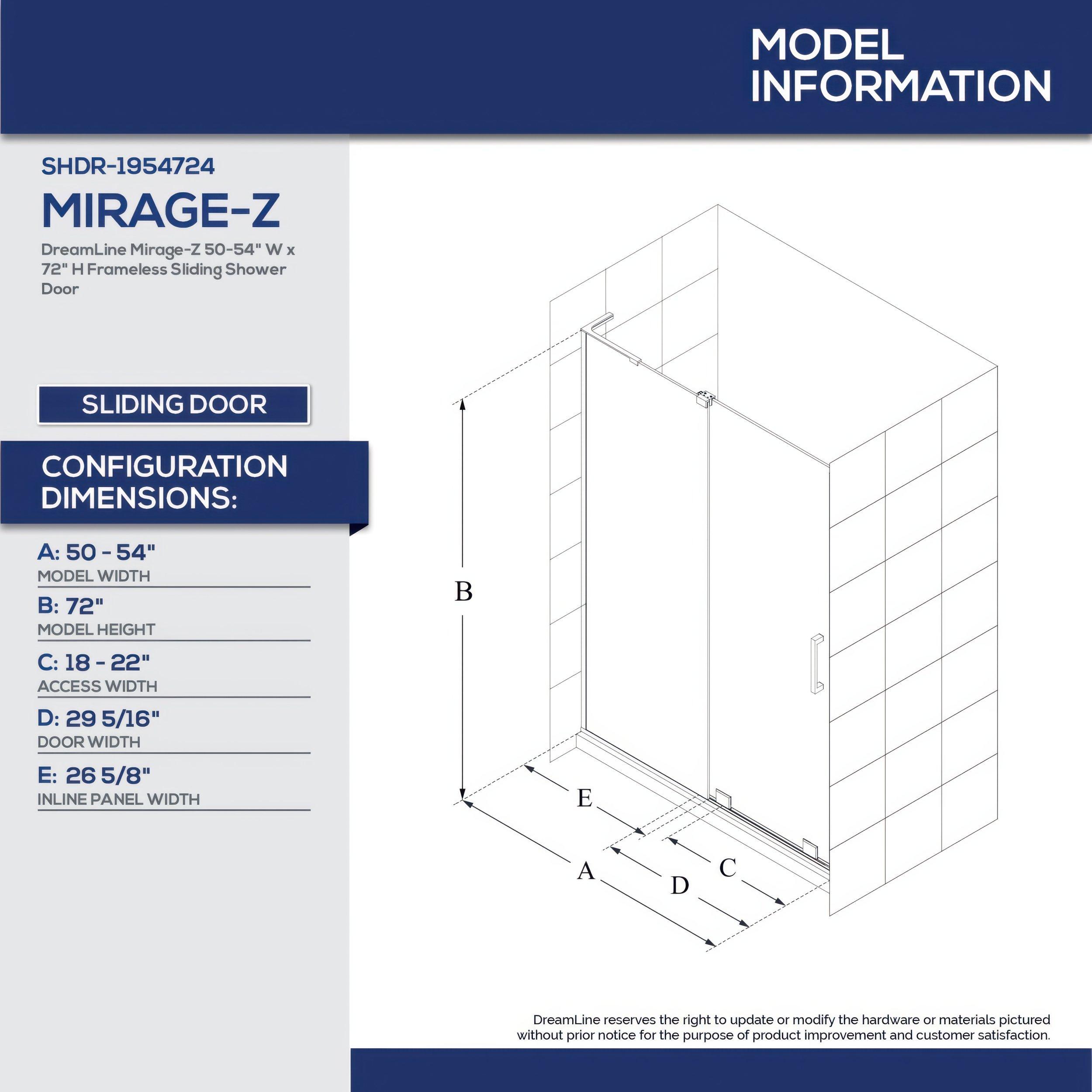 Mirage-Z Brushed Nickel Frameless Sliding Shower Door
