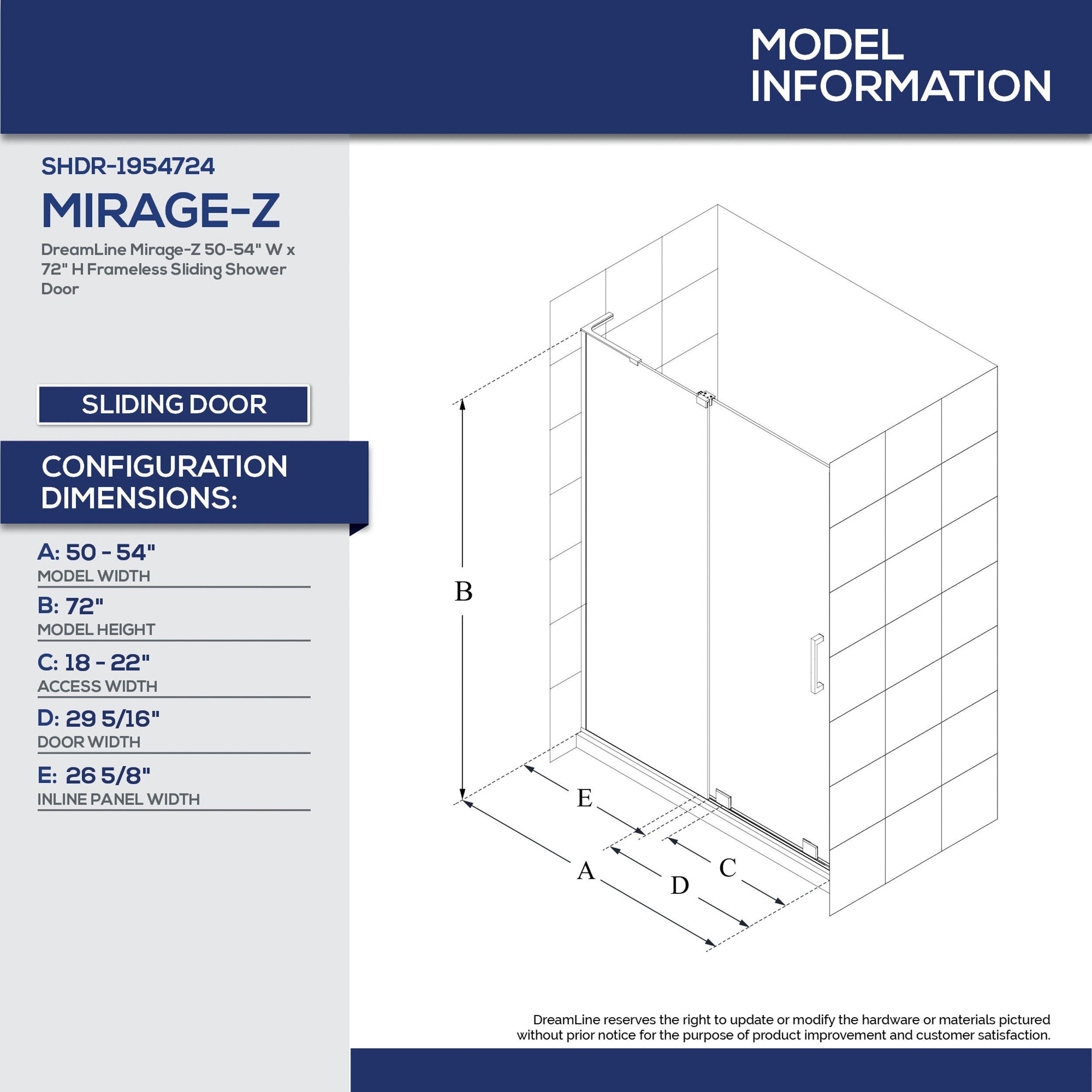 Mirage-Z Brushed Nickel Frameless Sliding Shower Door