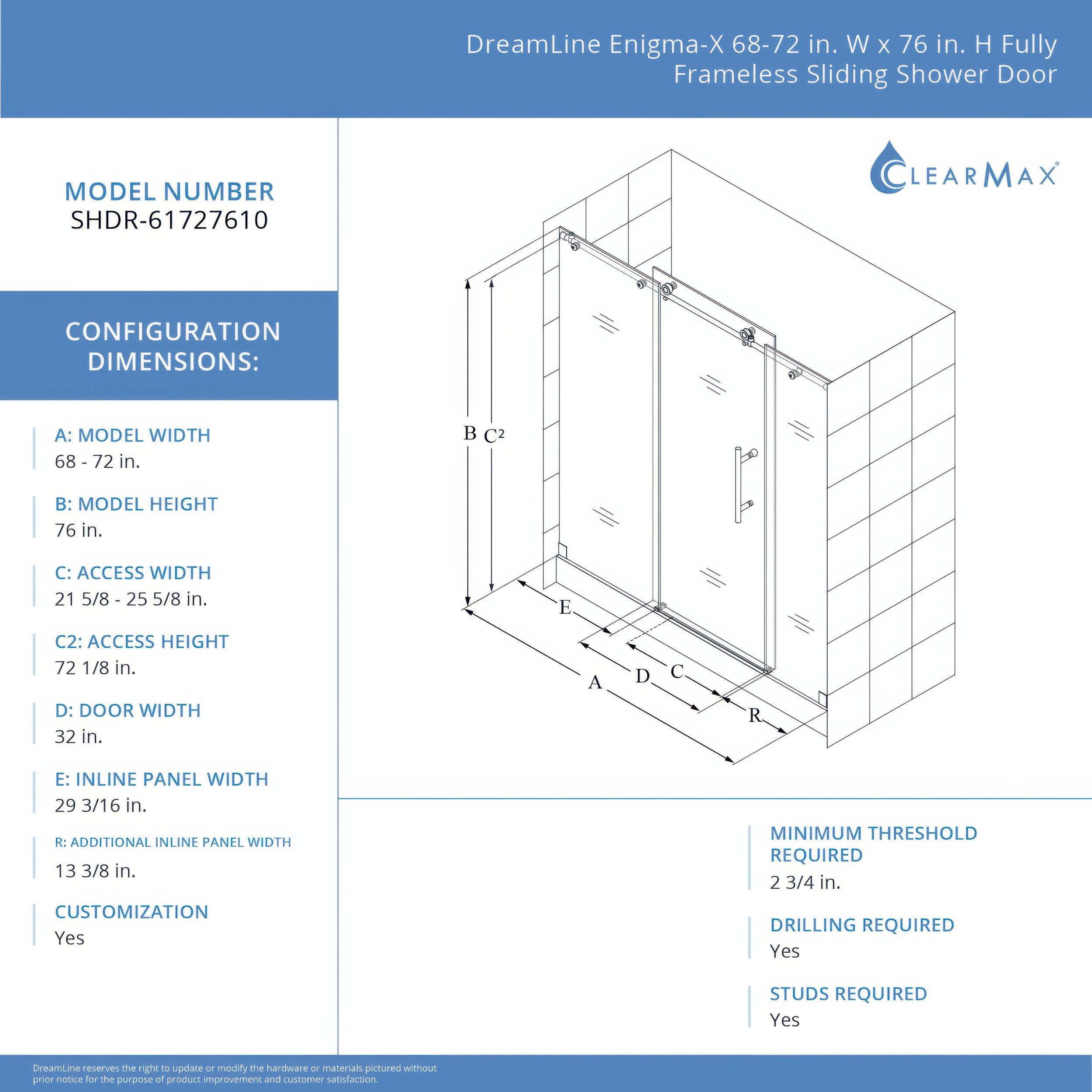 Enigma-X Brushed Nickel Frameless Sliding Shower Door