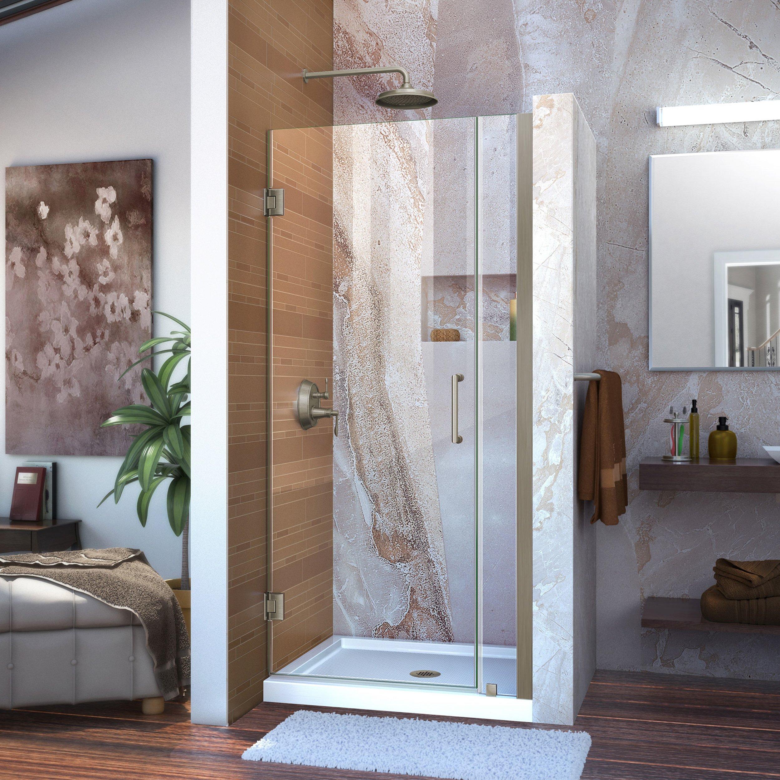 Unidoor Brushed Nickel Hinged Shower Door