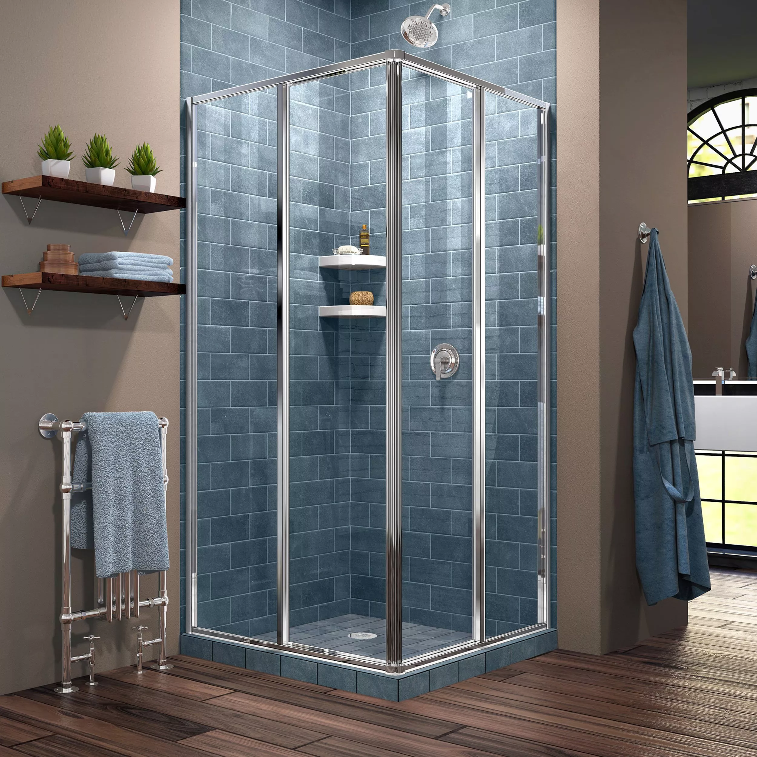 Cornerview Chrome Enclosure Shower Door