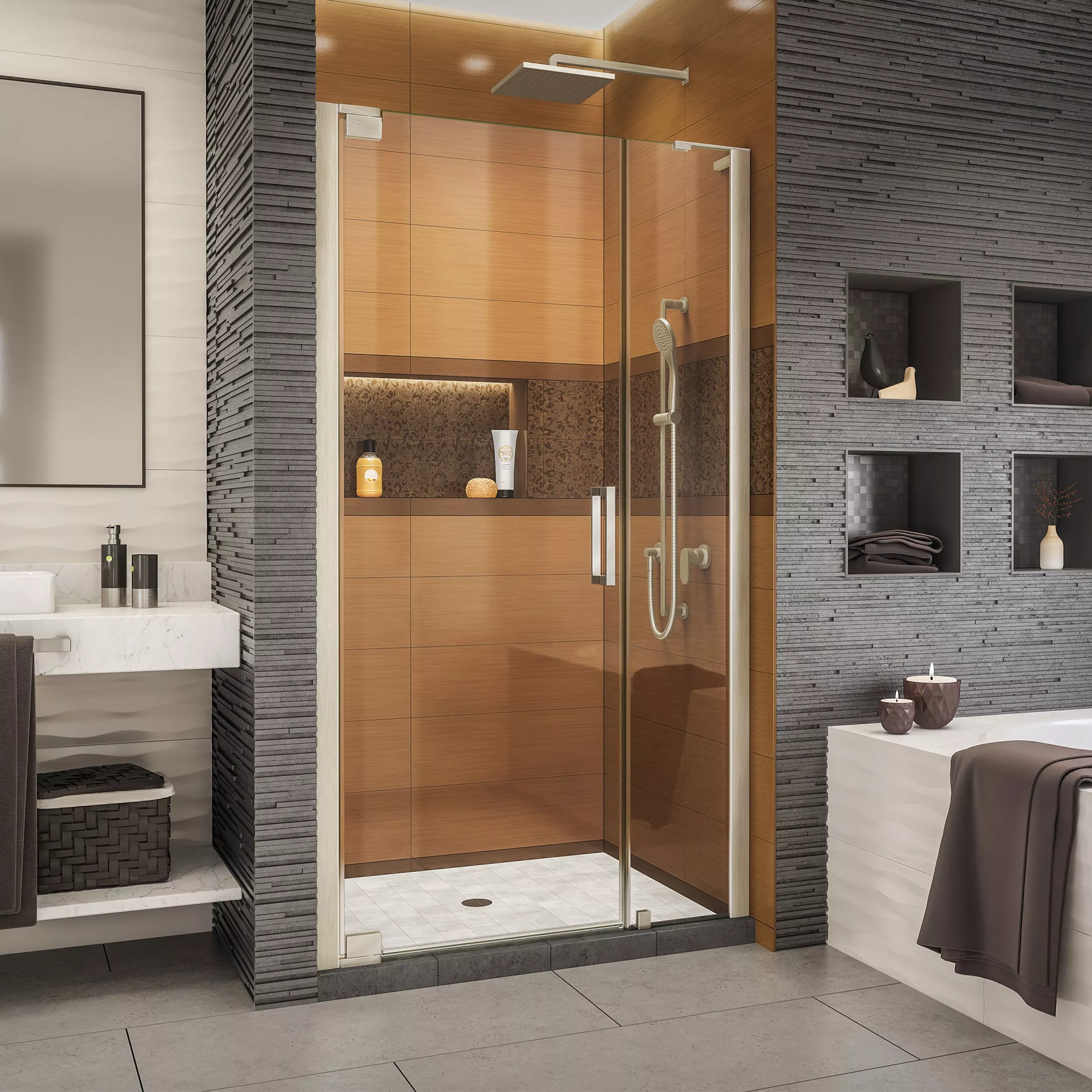Elegance-LS Brushed Nickel Pivot Shower Door