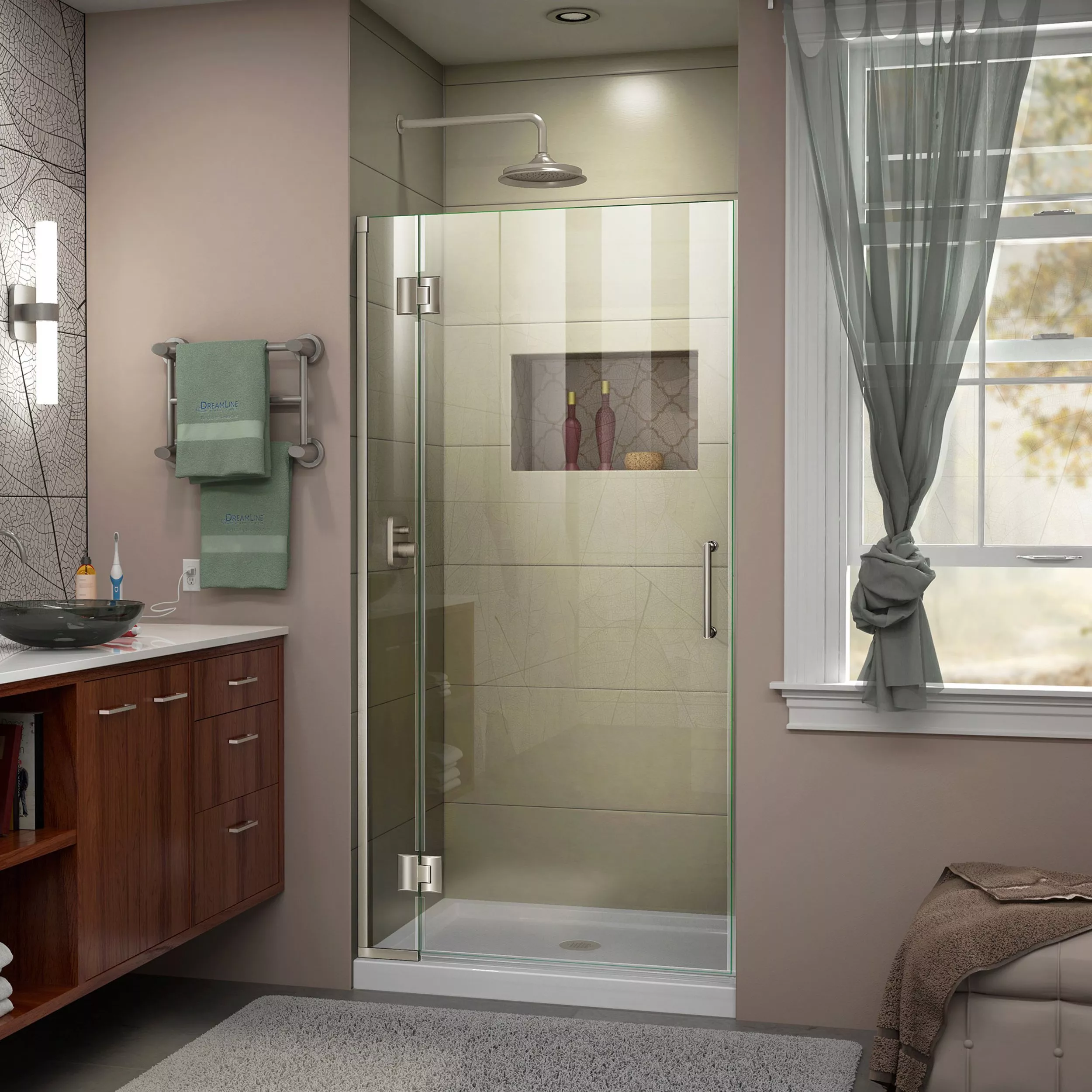 Unidoor Brushed Nickel Hinged Shower Door