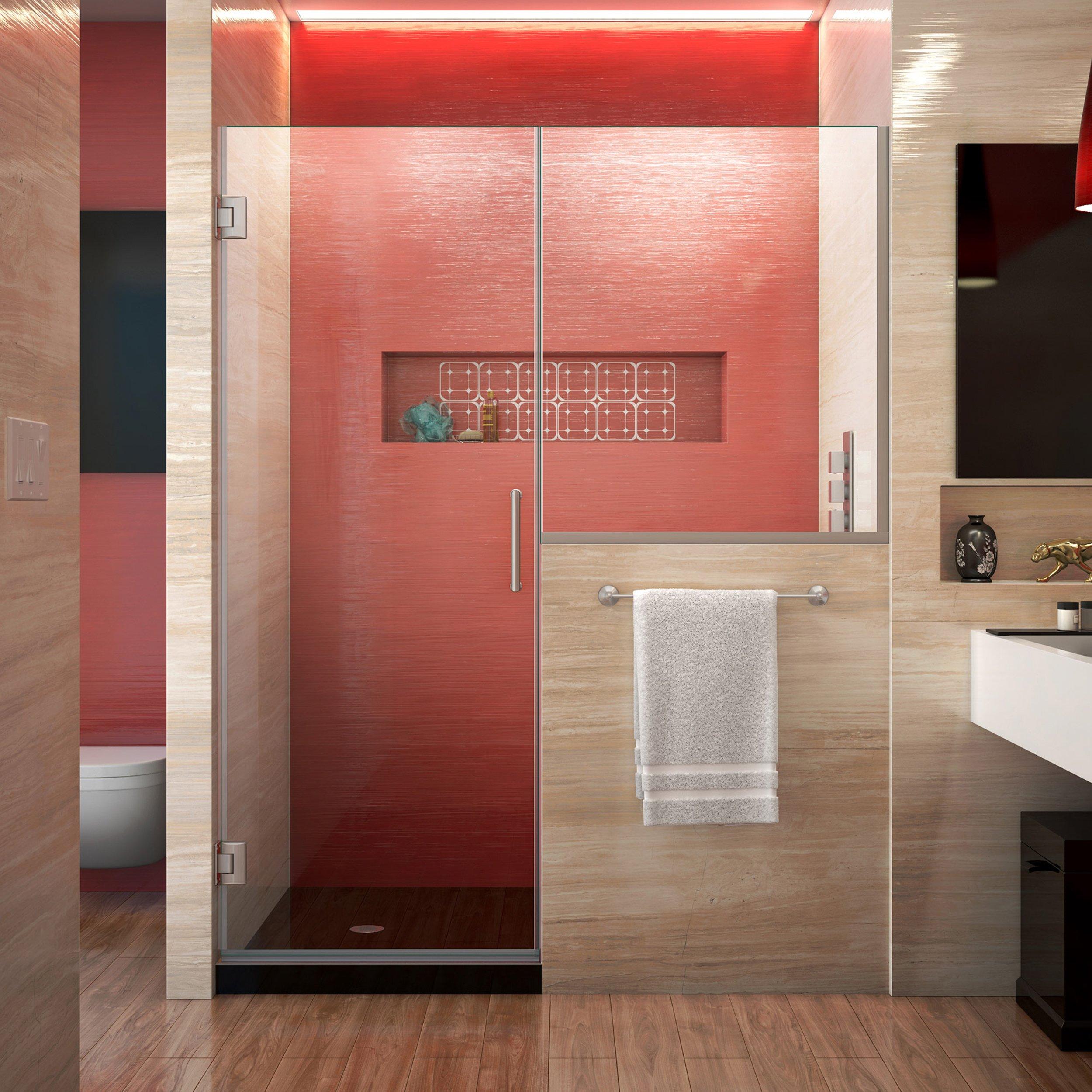 Unidoor Plus Brushed Nickel Hinged Shower Door