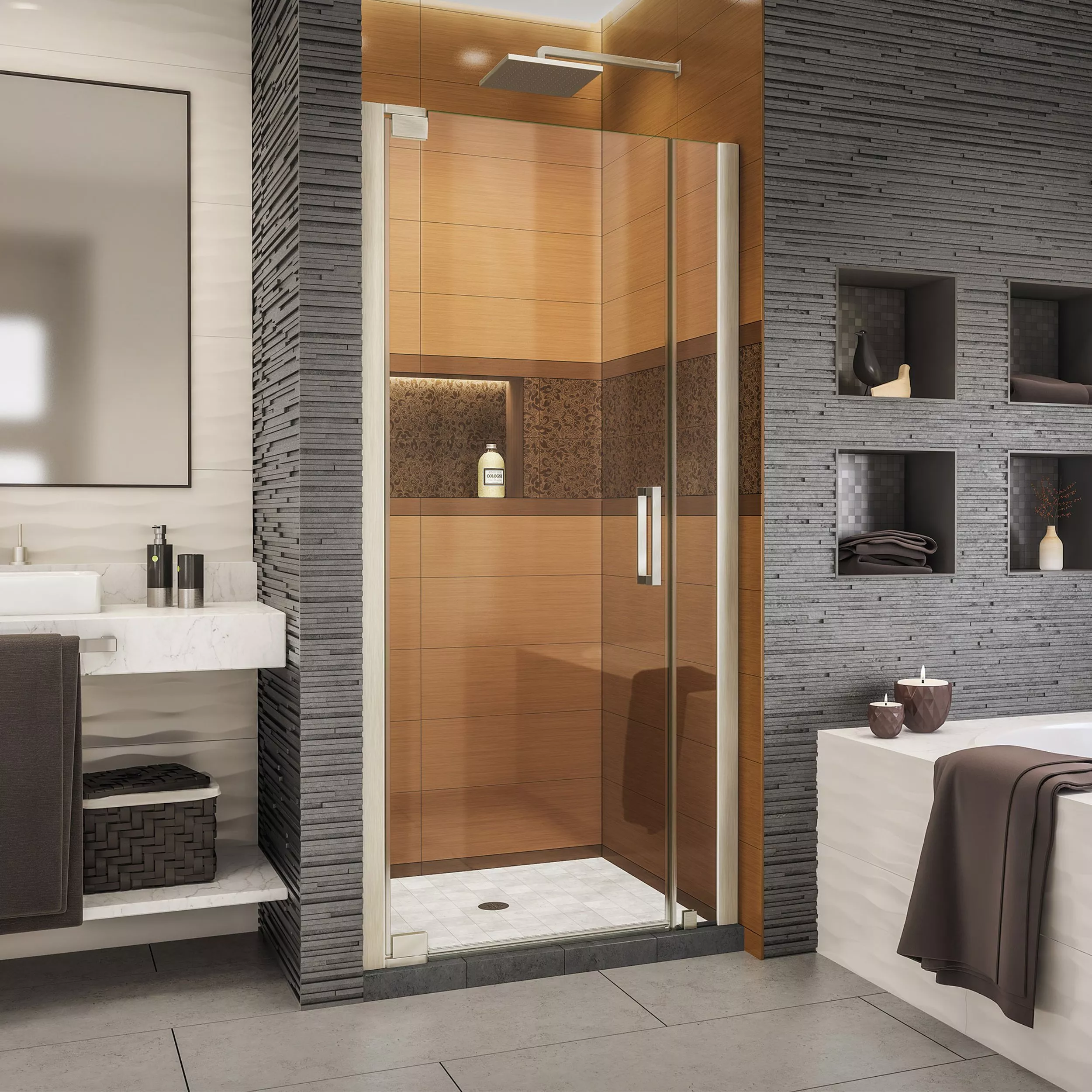 Elegance-LS Brushed Nickel Pivot Shower Door