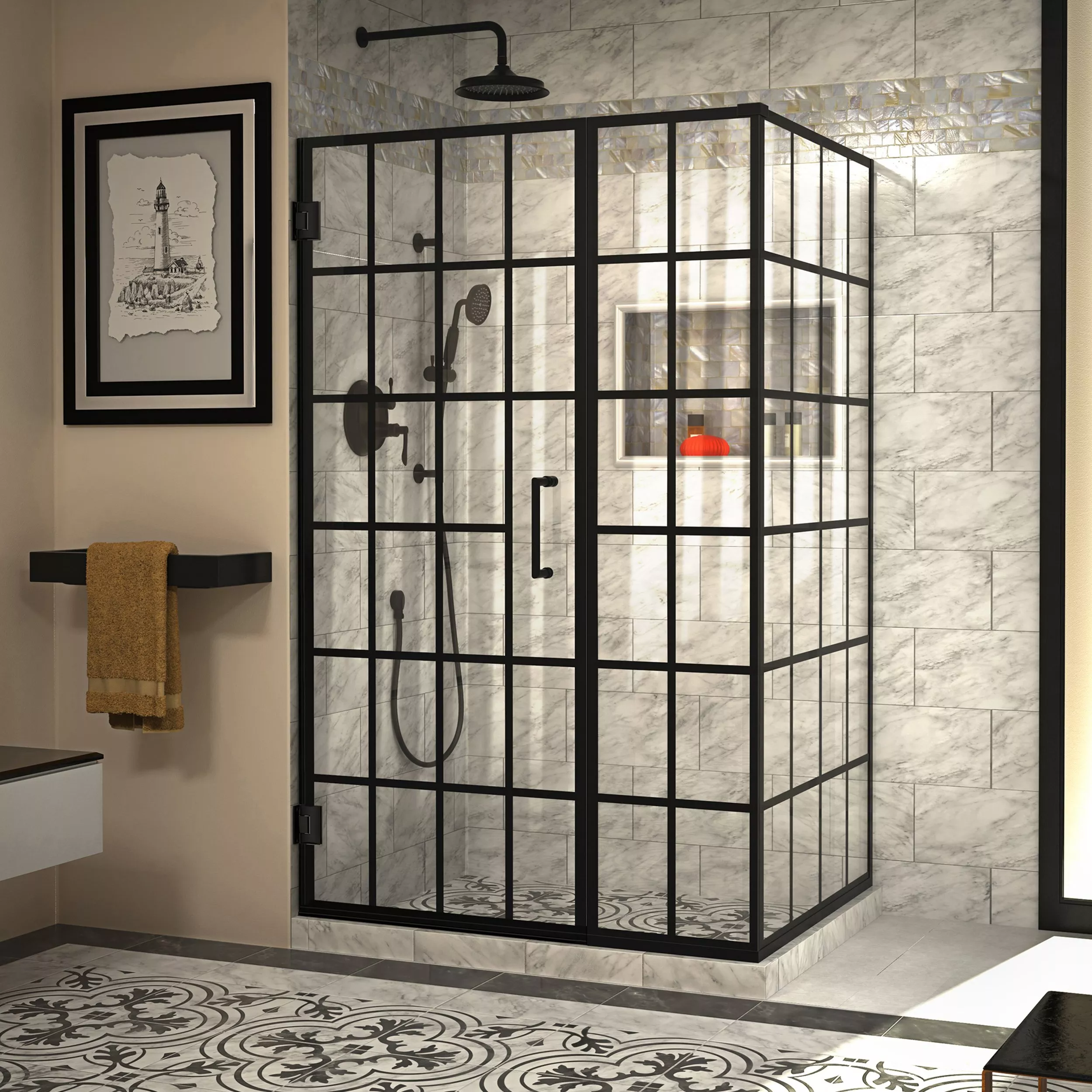 Unidoor Toulon Matte Black Enclosure Shower Door