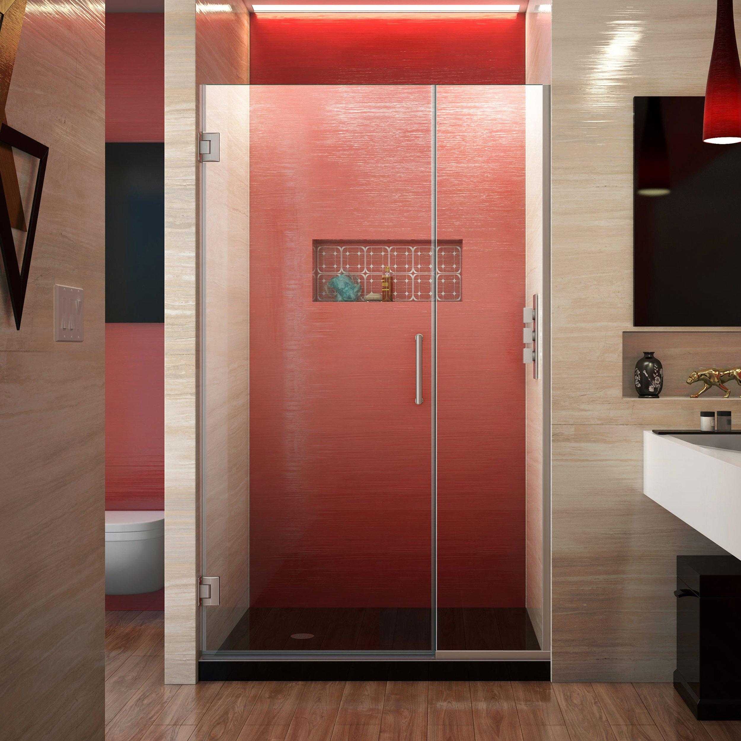 Unidoor Plus Brushed Nickel Hinged Shower Door