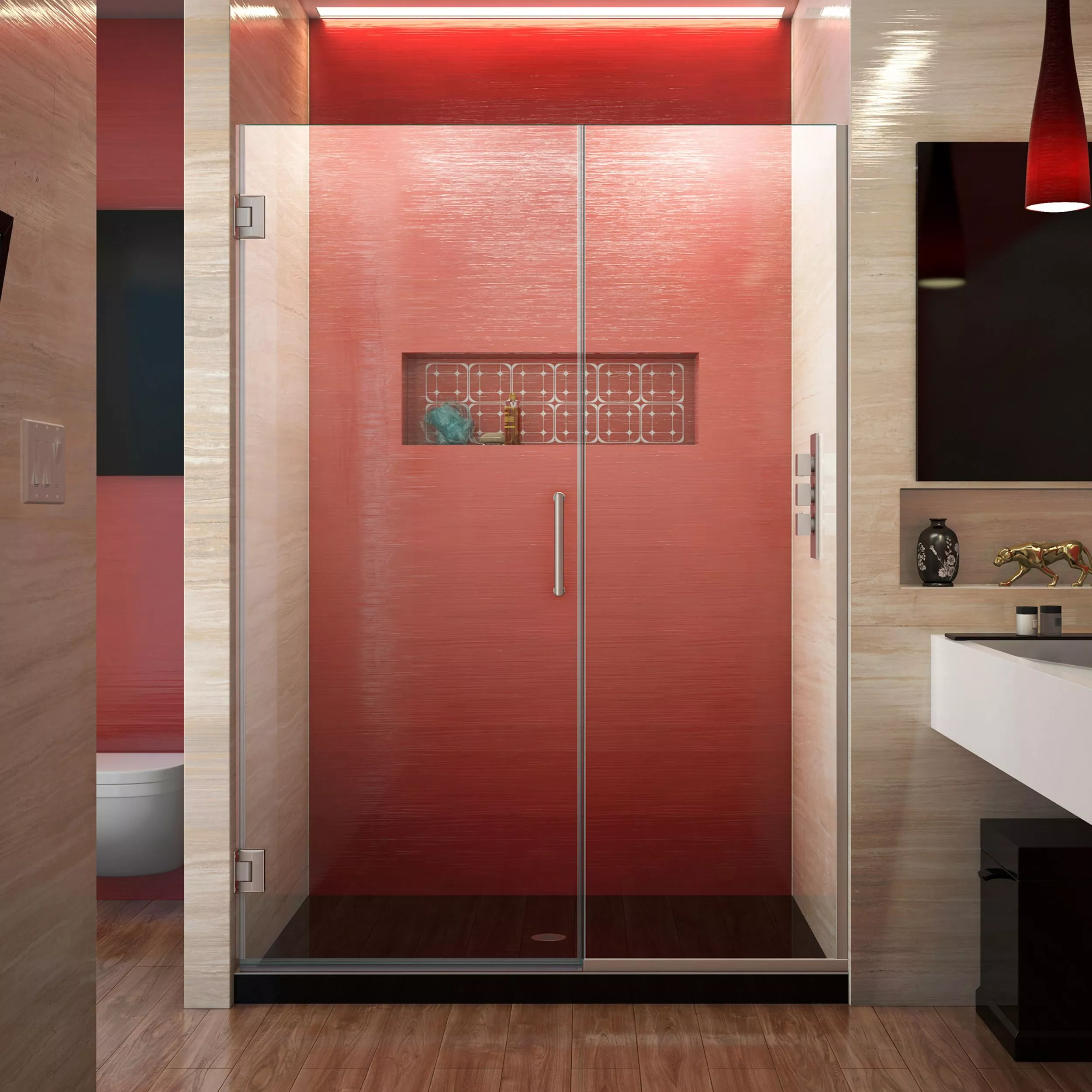 Unidoor Plus Brushed Nickel Hinged Shower Door