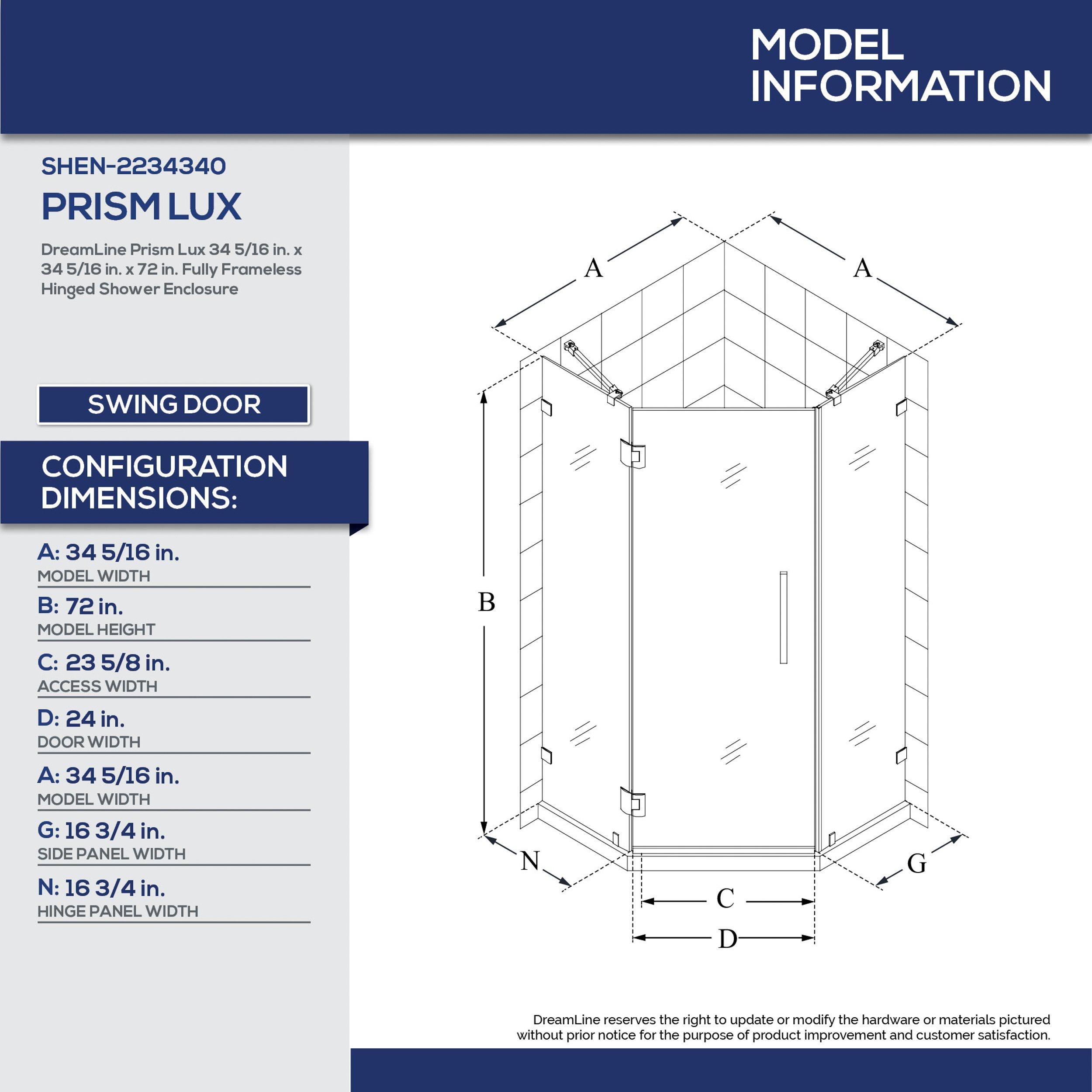 Prism Lux Brushed Nickel Enclosure Shower Door
