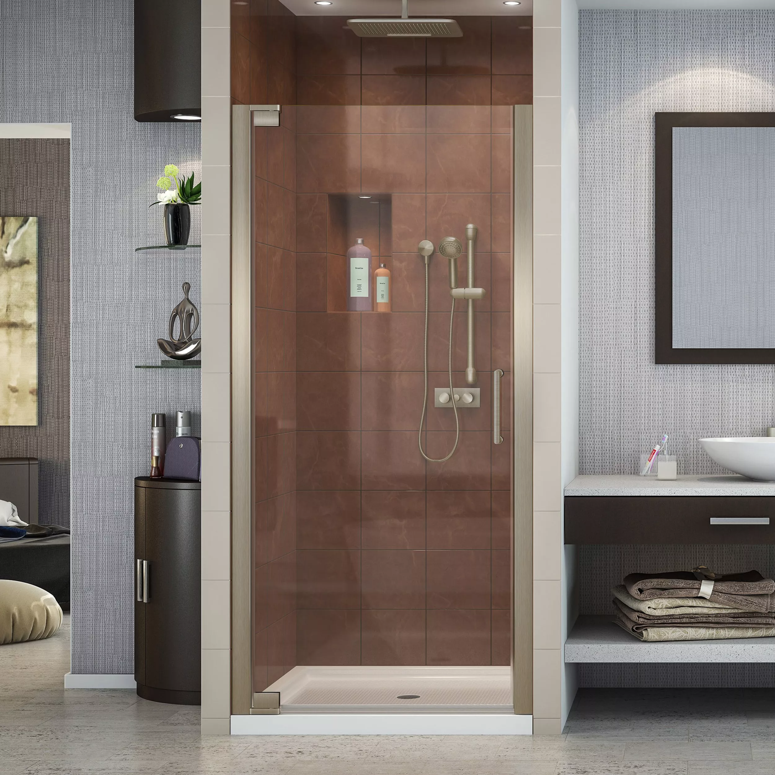Elegance Brushed Nickel Pivot Shower Door