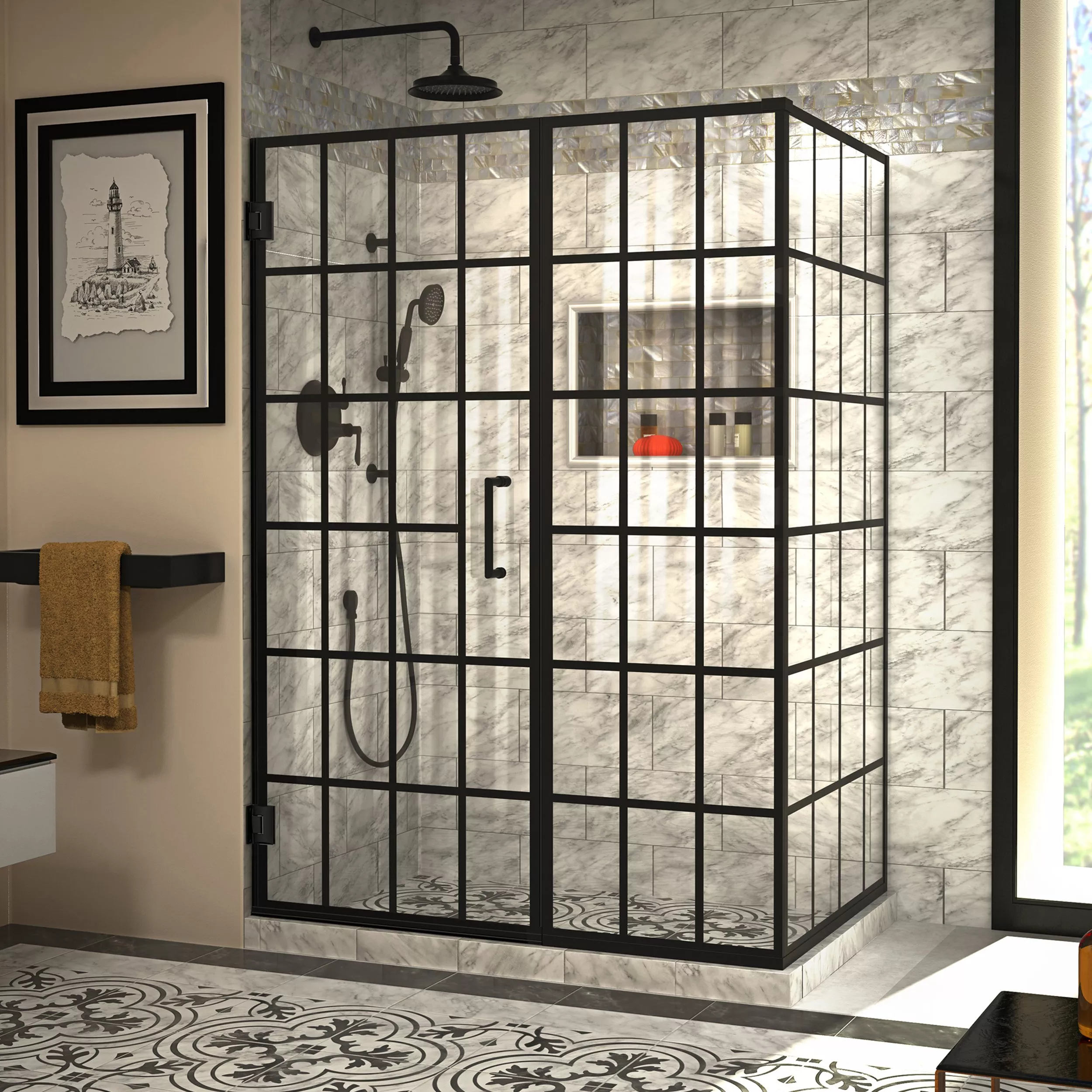 Unidoor Toulon Matte Black Enclosure Shower Door