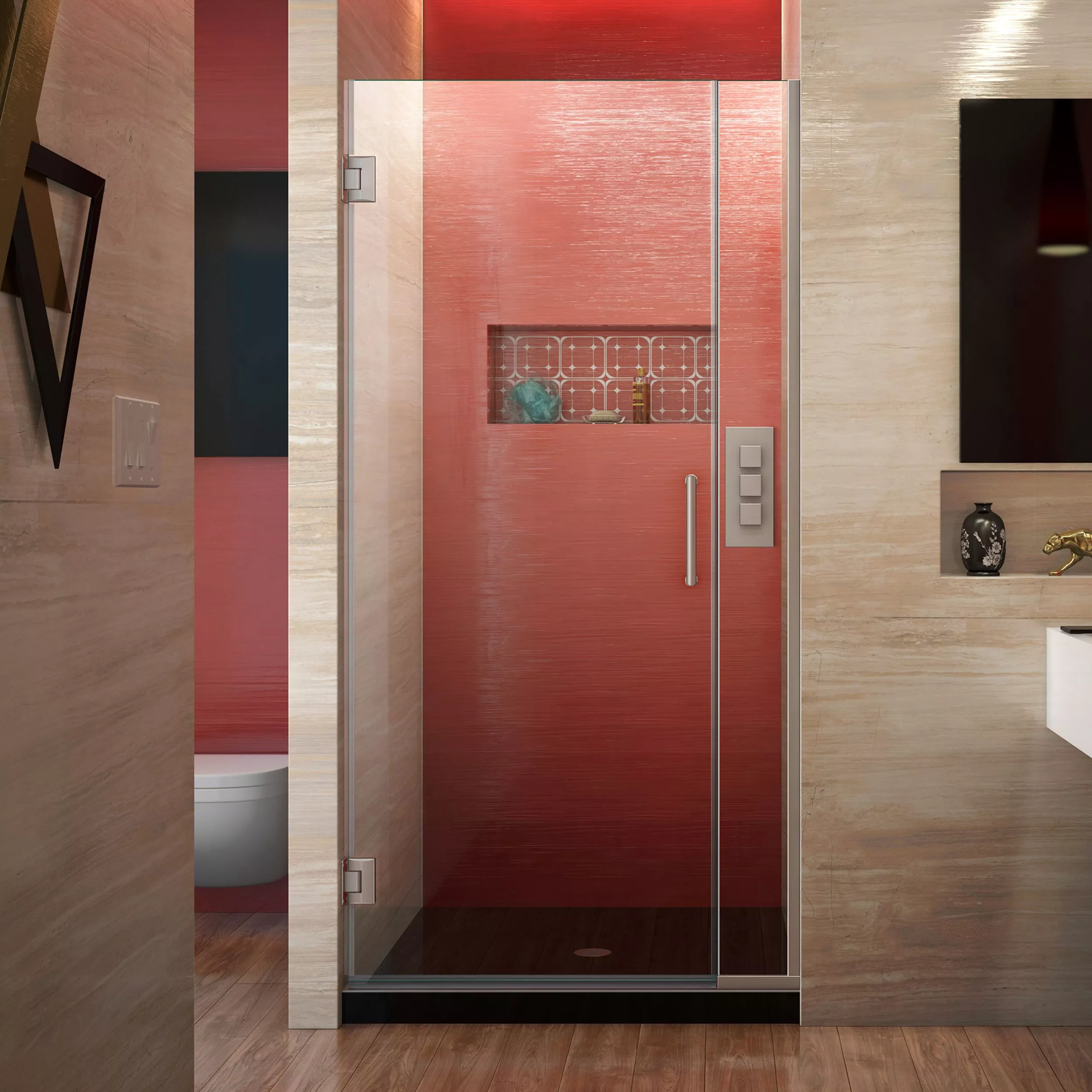 Unidoor Plus Brushed Nickel Hinged Shower Door