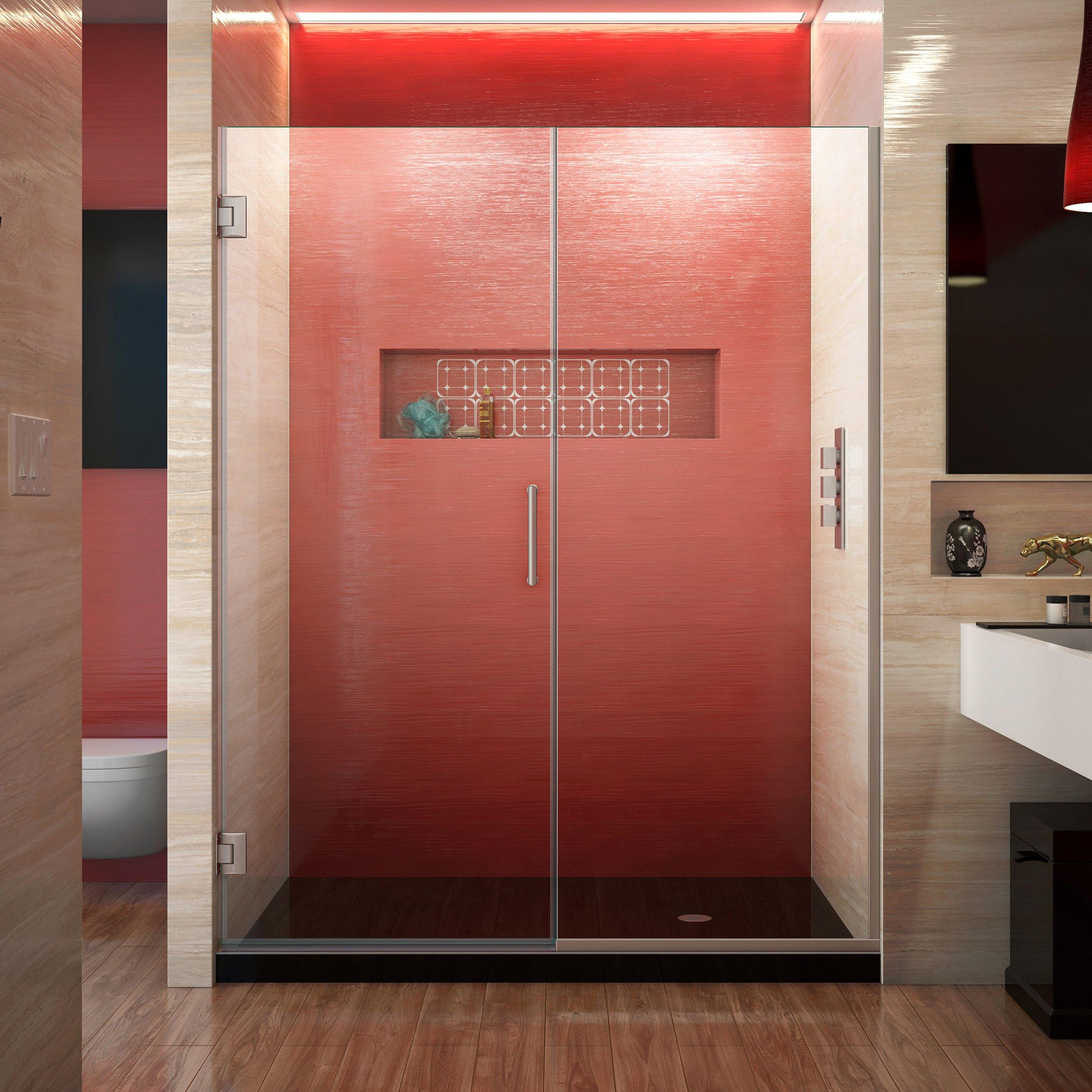 Unidoor Plus Brushed Nickel Hinged Shower Door