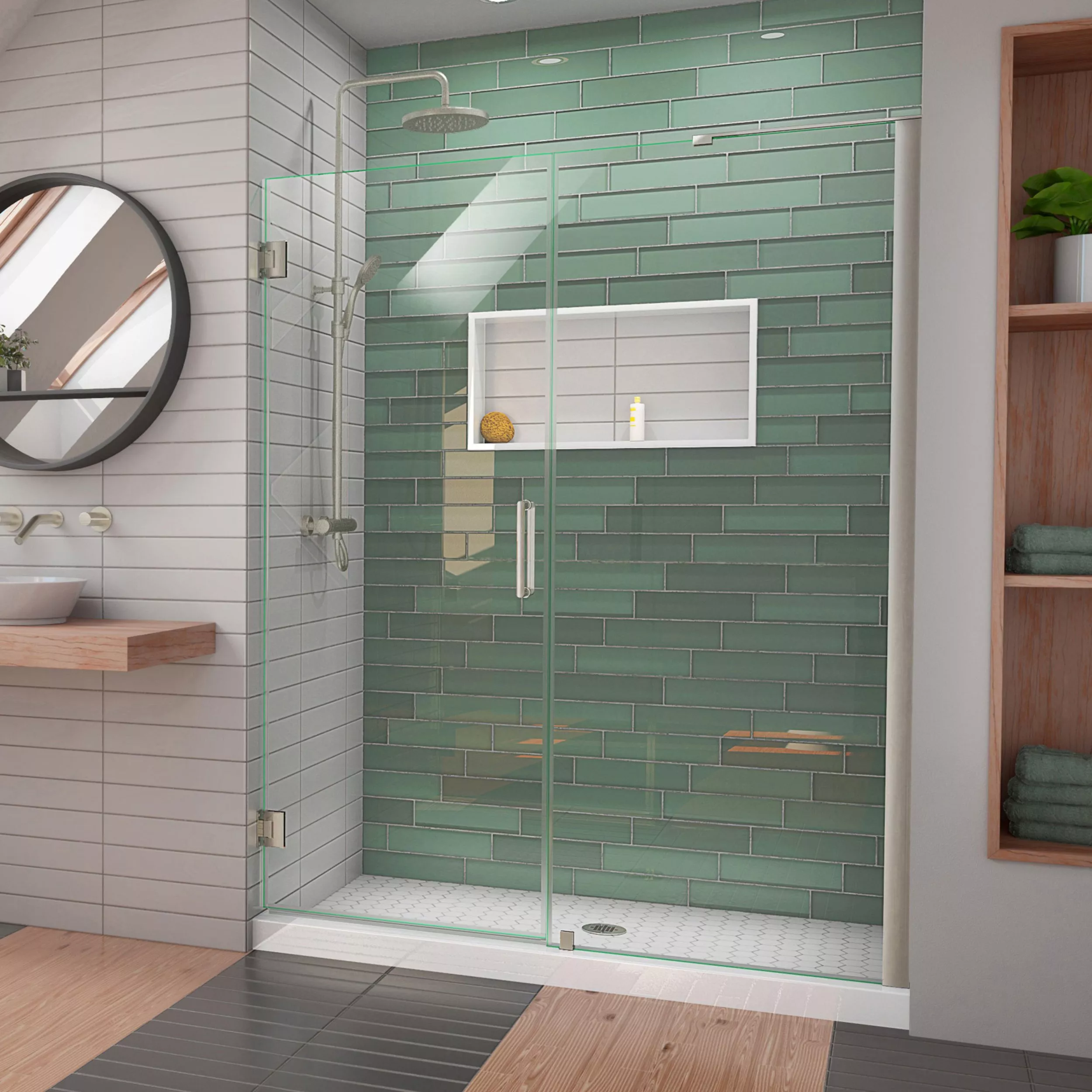 Unidoor-LS Brushed Nickel Hinged Shower Door