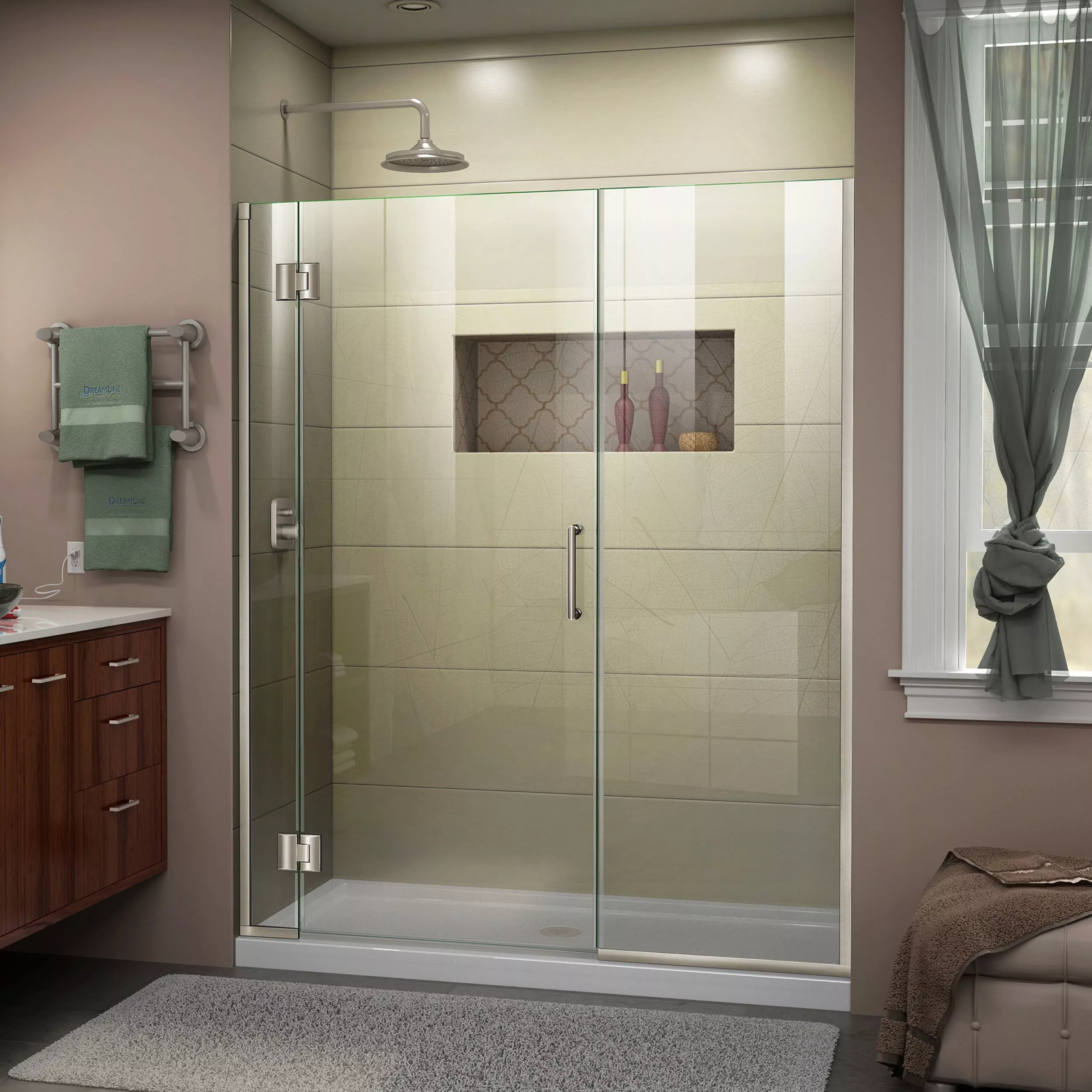 Unidoor-X Brushed Nickel Hinged Shower Door