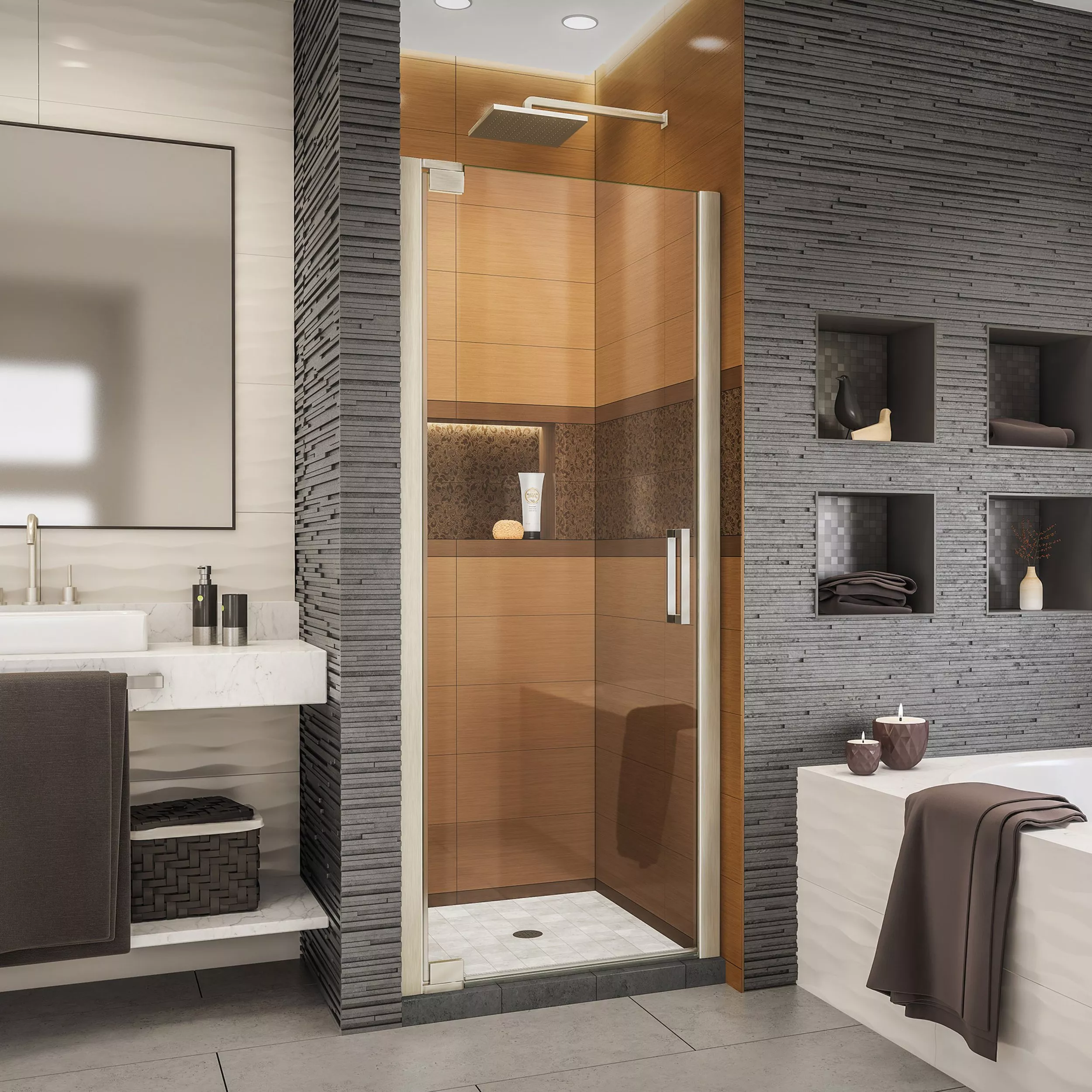 Elegance-LS Brushed Nickel Pivot Shower Door