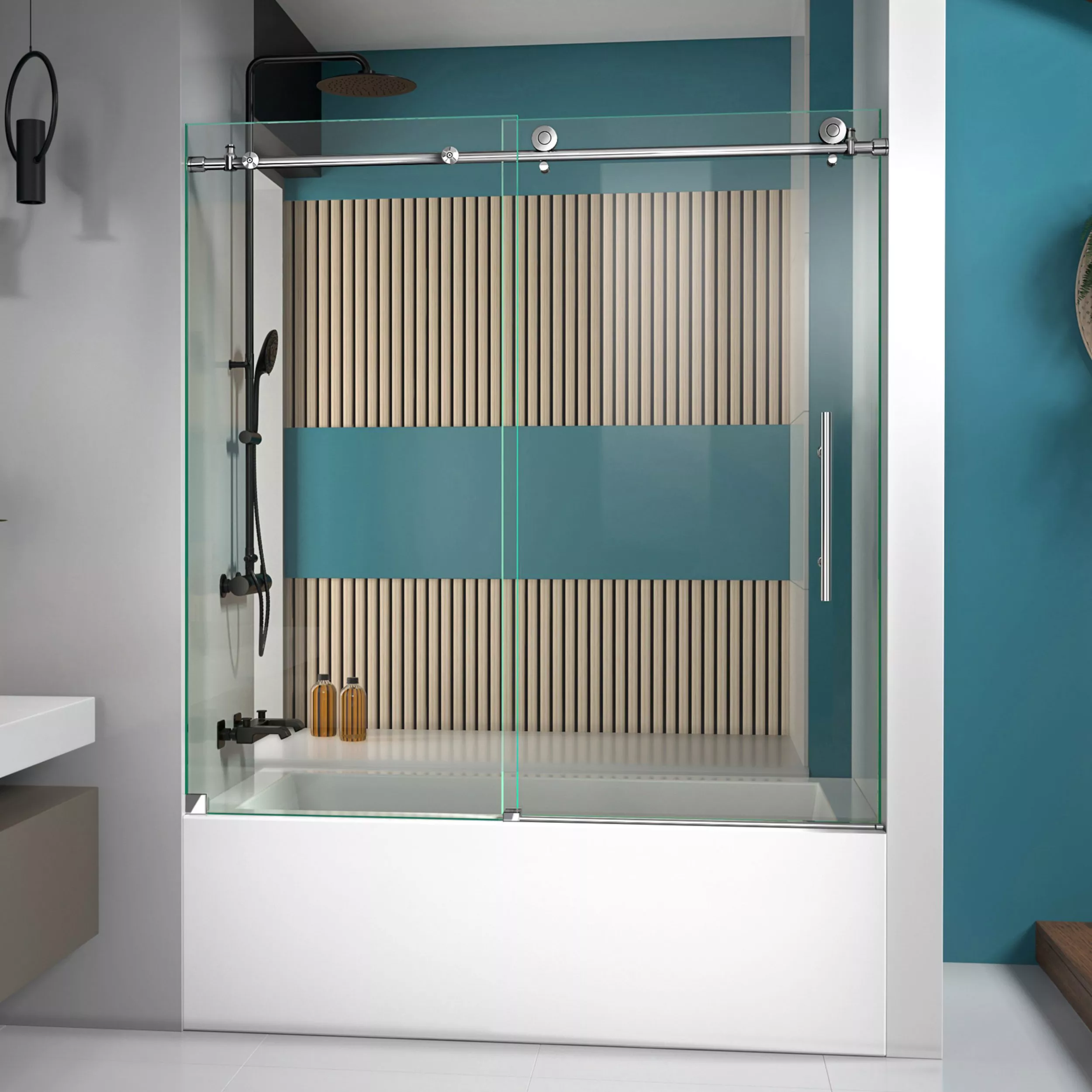 Enigma-X Brushed Nickel Frameless Sliding Shower Door