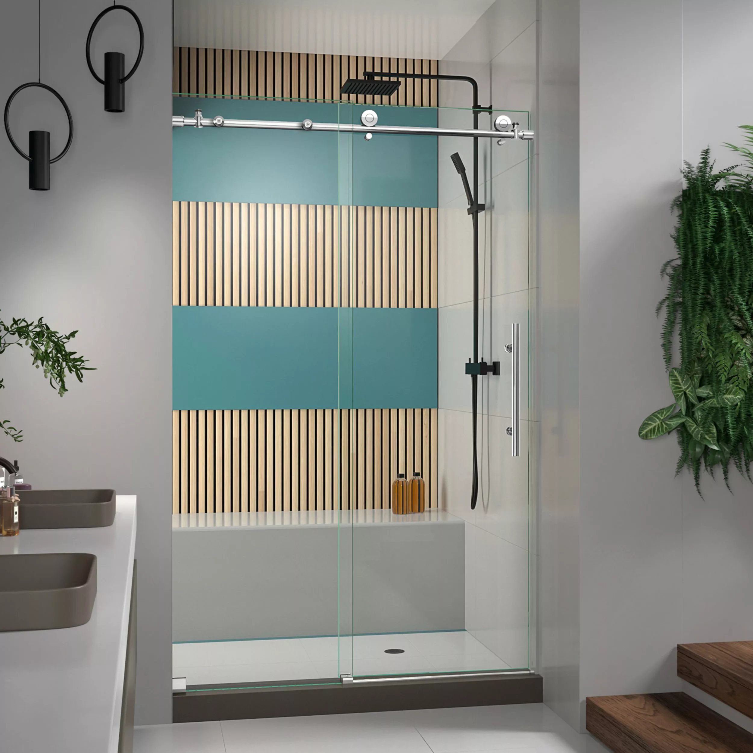 Enigma-X Brushed Nickel Frameless Sliding Shower Door